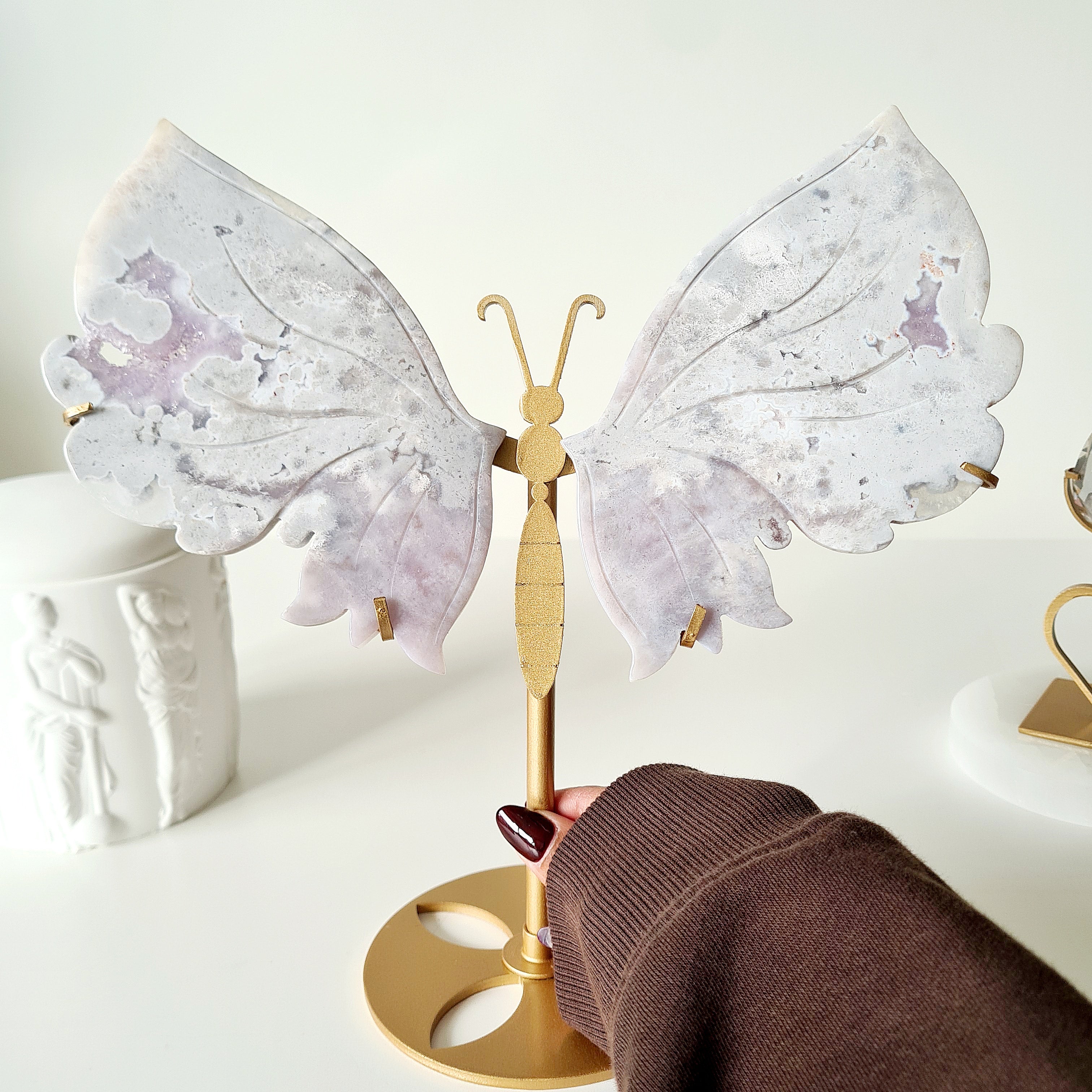 Flower Agate Butterfly 🦋 | 23 cm tall with stand