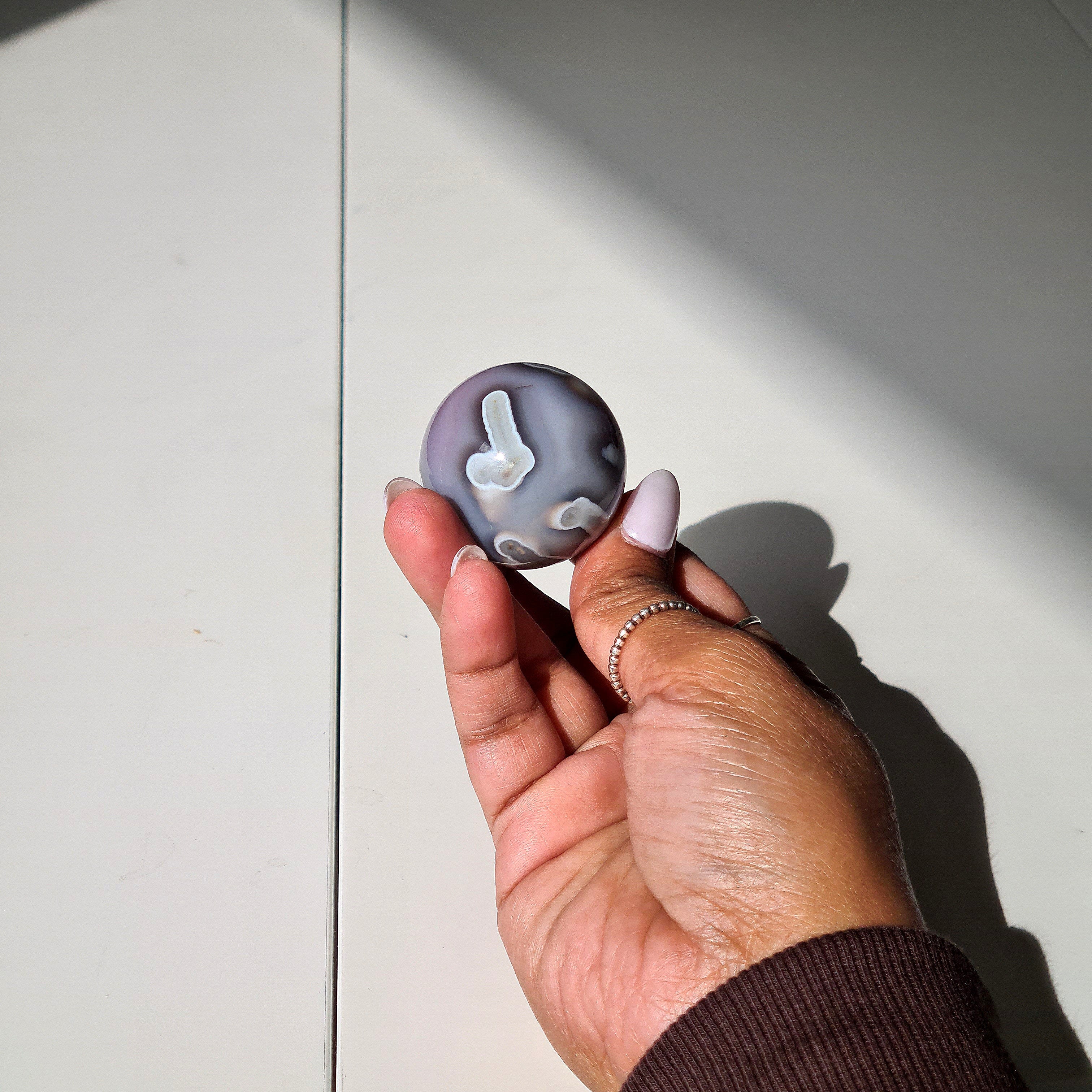 Swazi Agate Sphere with mini wood stand | E | 60 g | Appx 3.5 cm