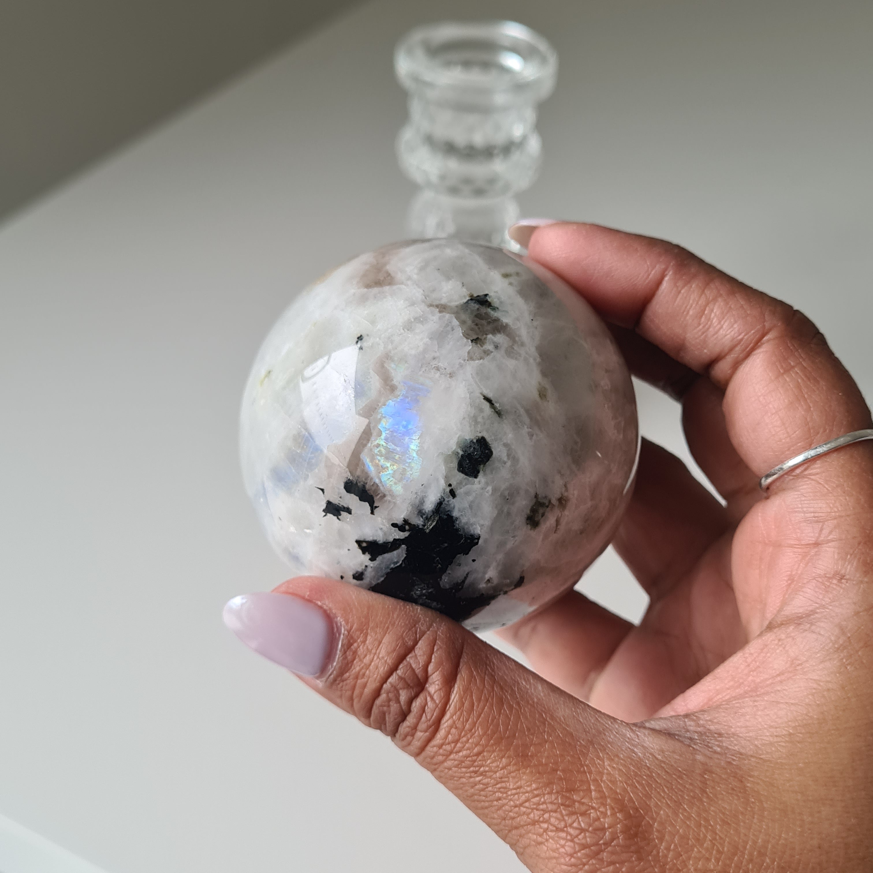 Moonstone 🌙 Sphere with stand | B | 5.8 cm Sphere