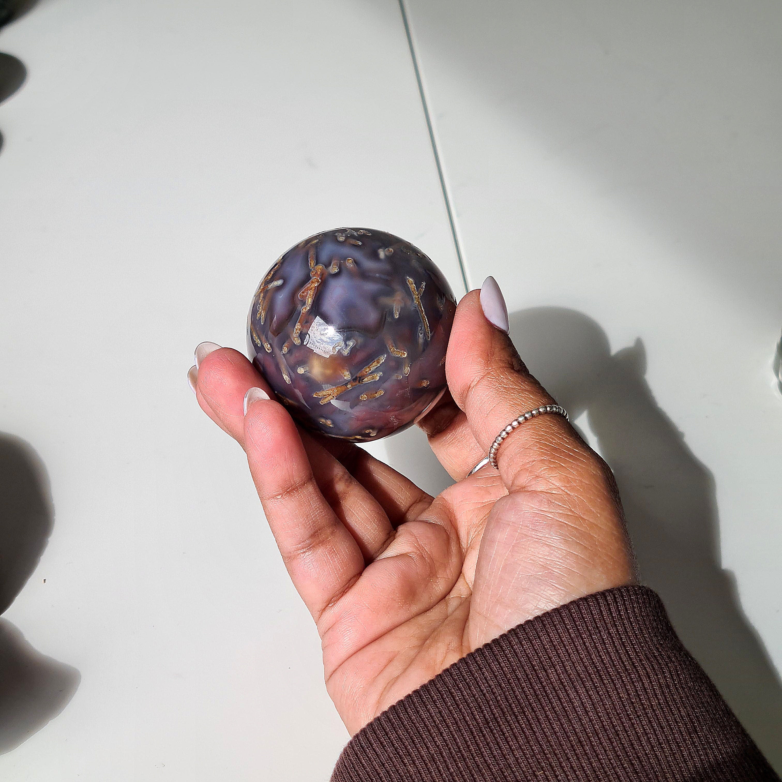 Swazi Agate Sphere with glass stand | F | 160 g | Appx 4.9 cm