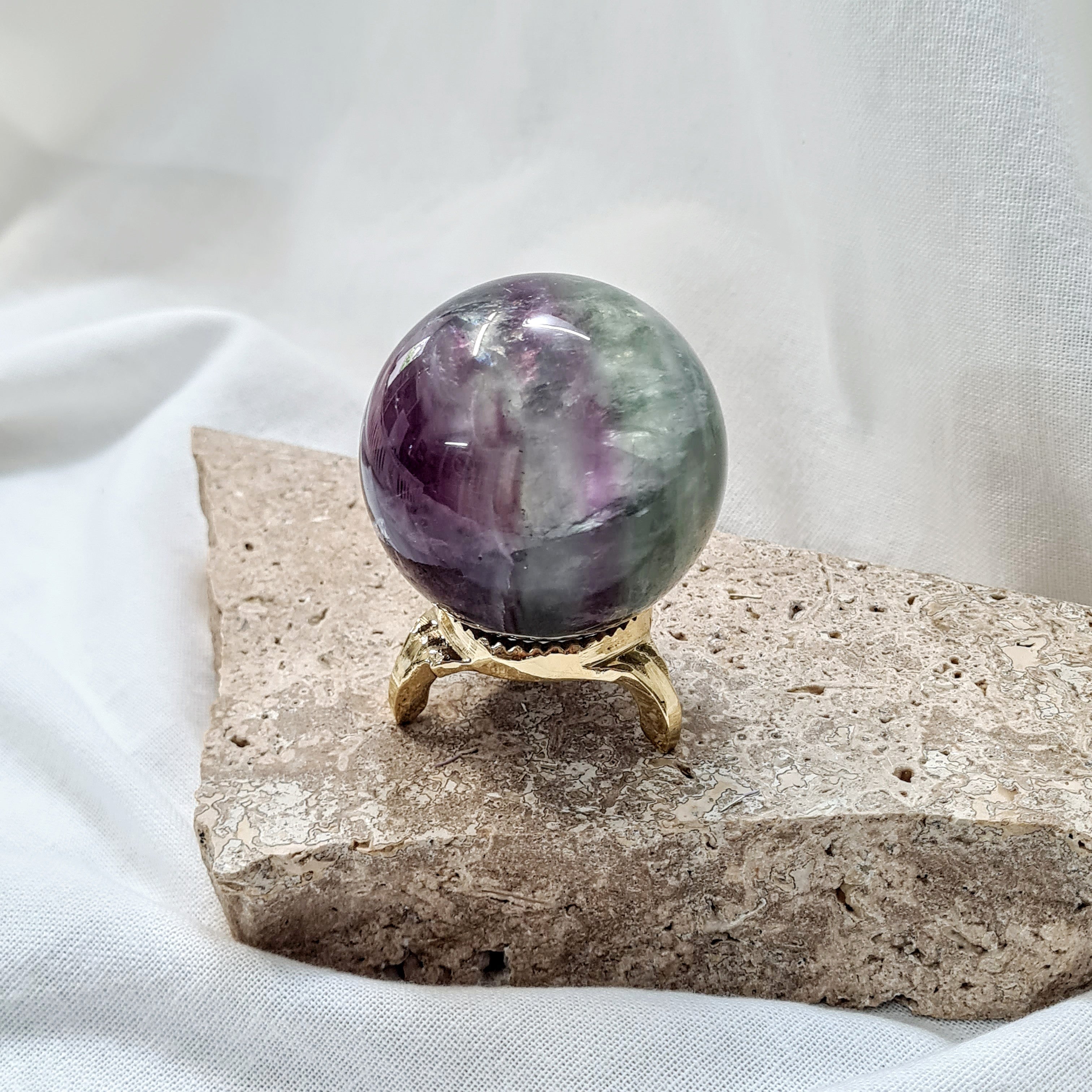 Green & Purple Fluorite Sphere with brass stand | 264 g