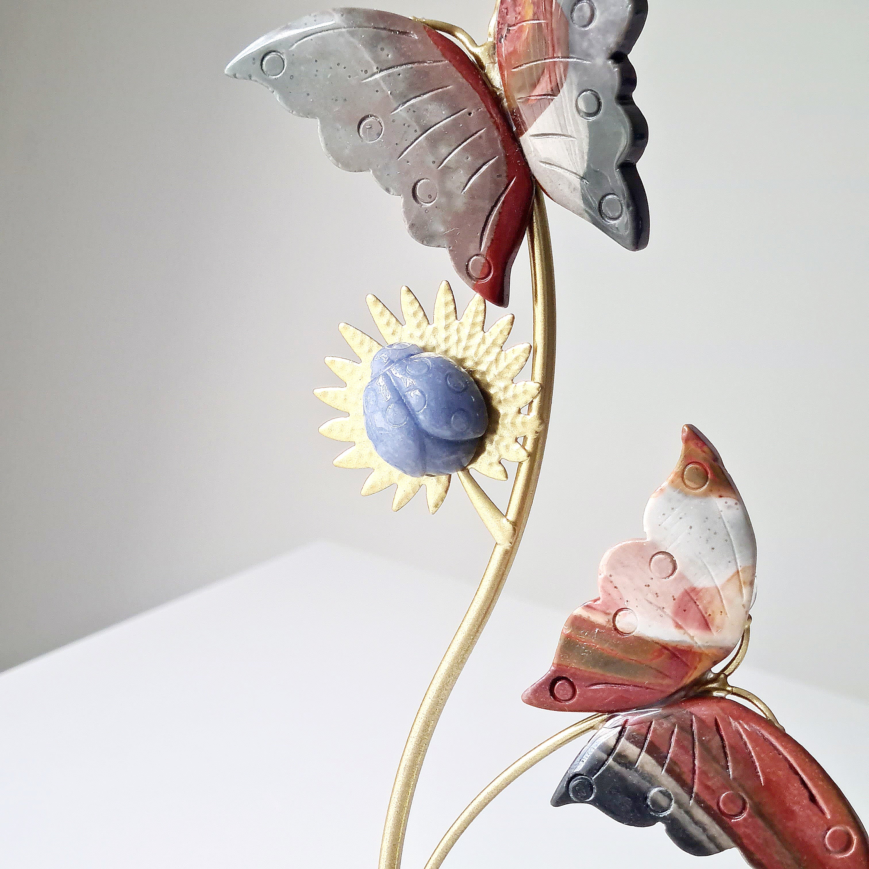Butterfly 🦋  Heaven | Polychrome Jasper butterflies with Blue Aventurine lady bug