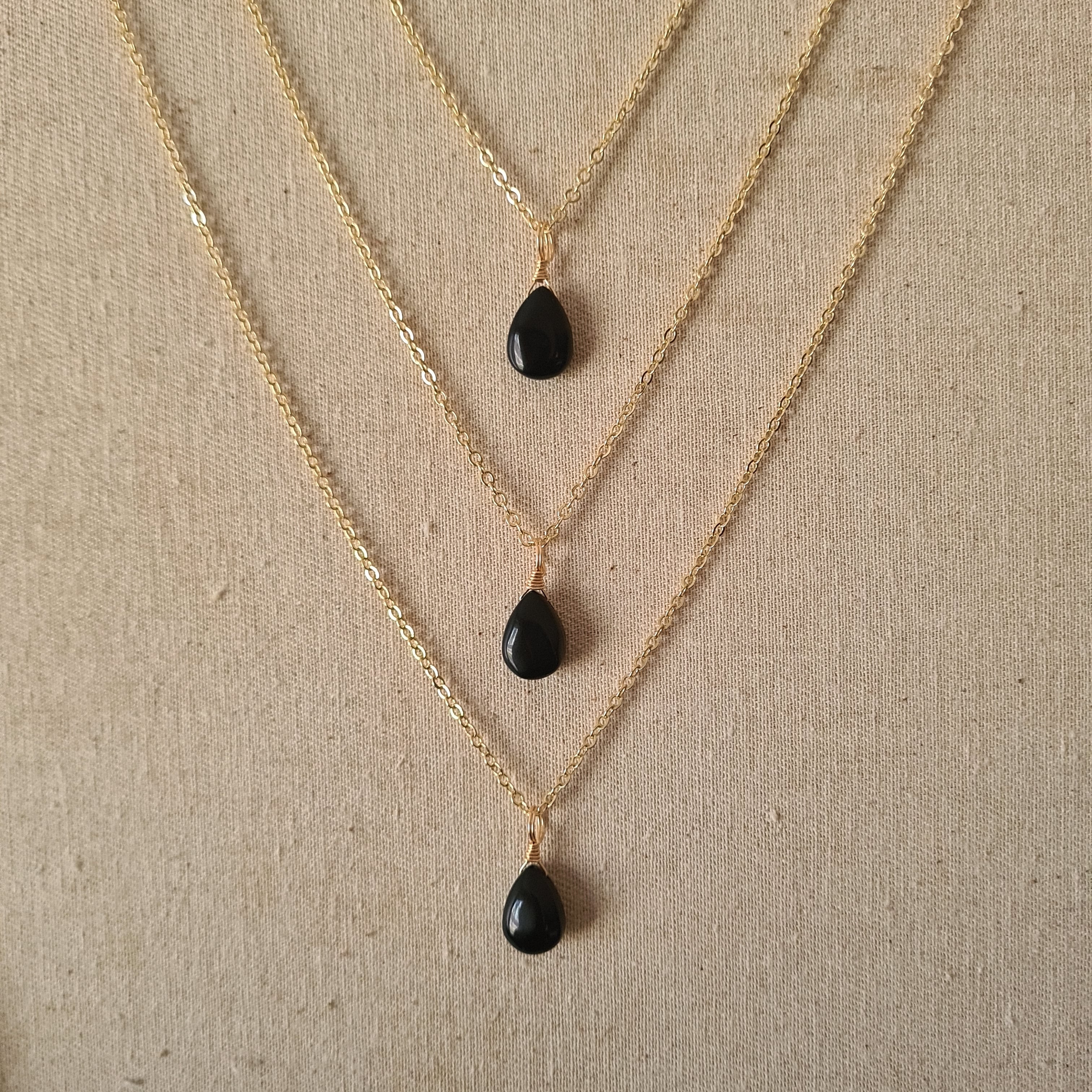 Black Obsidian Necklace ~ Protection (Gold)