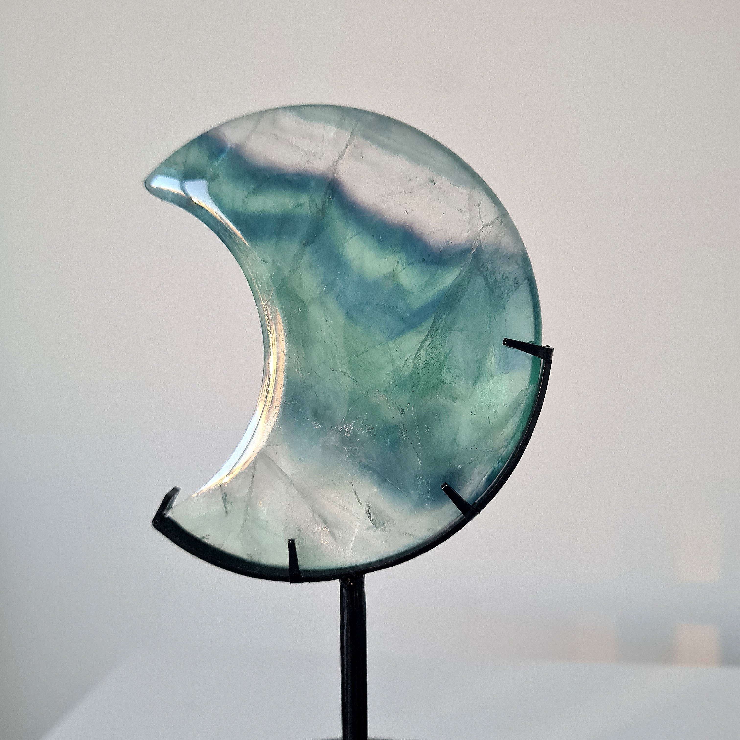 Milky Lane Fluorite Crescent Moon 🌙  Carving on Stand | A