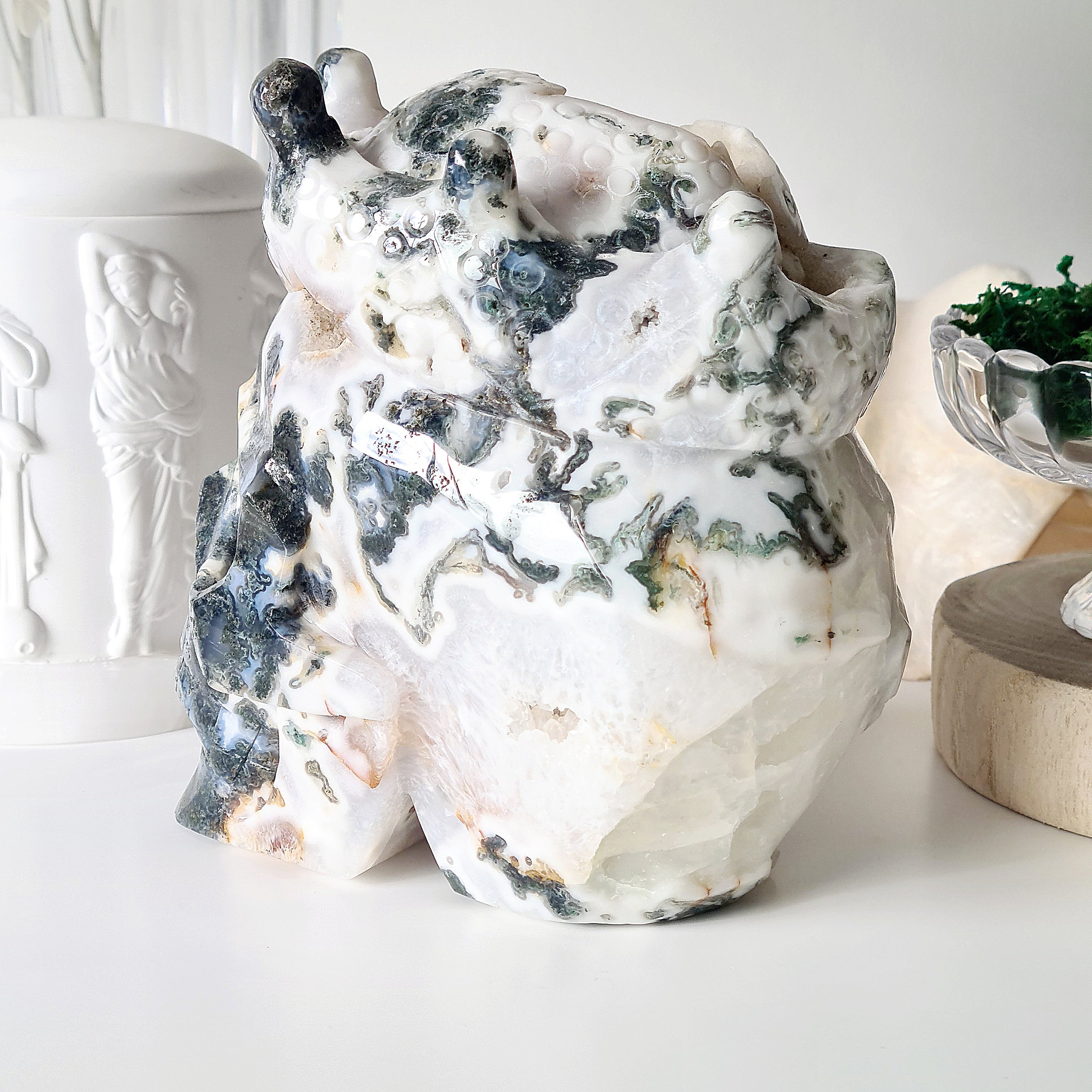 The last King | Moss Agate Skull Carving | 2.4 kg