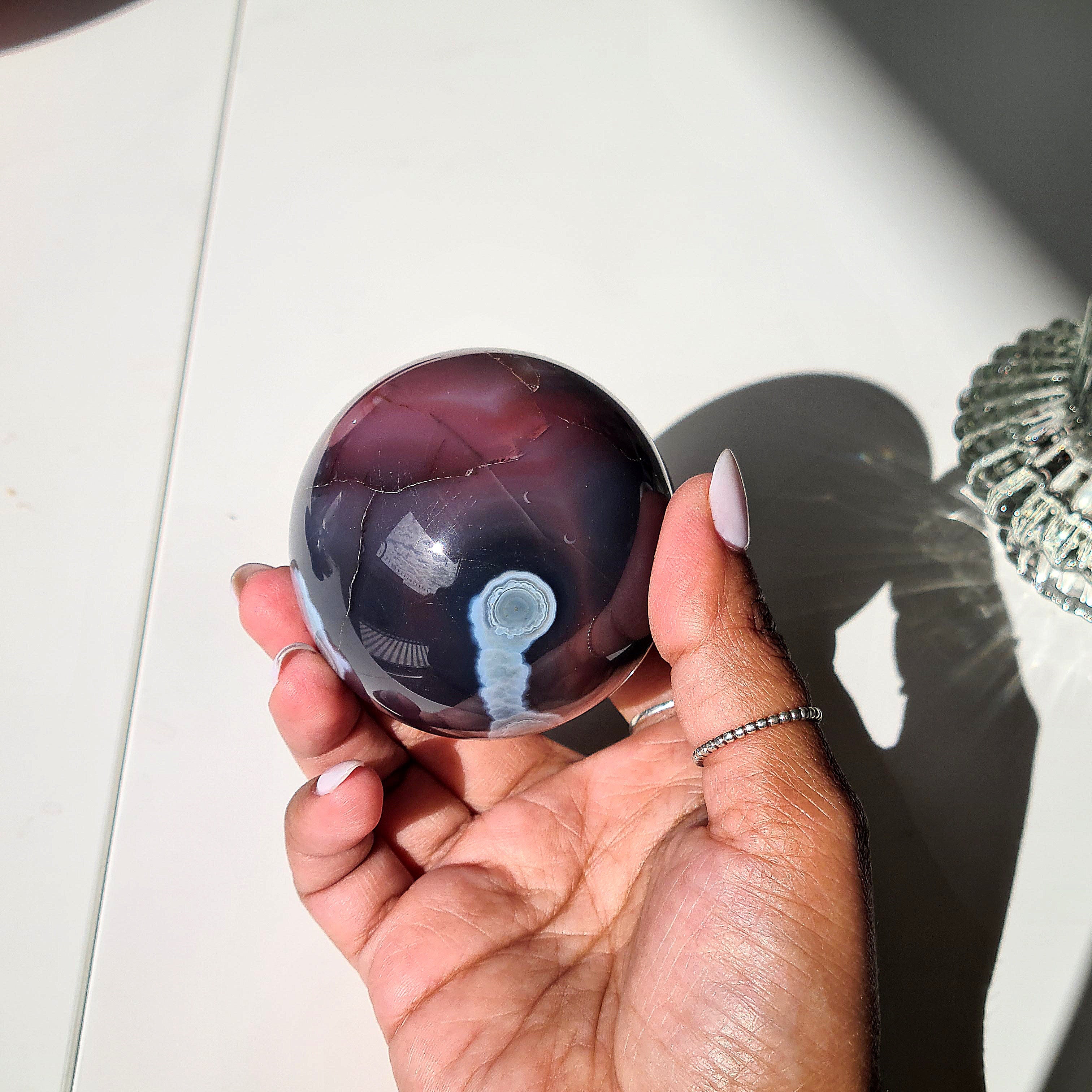 Swazi Agate Sphere with glass stand | C | 290 g | Appx 5.8 cm