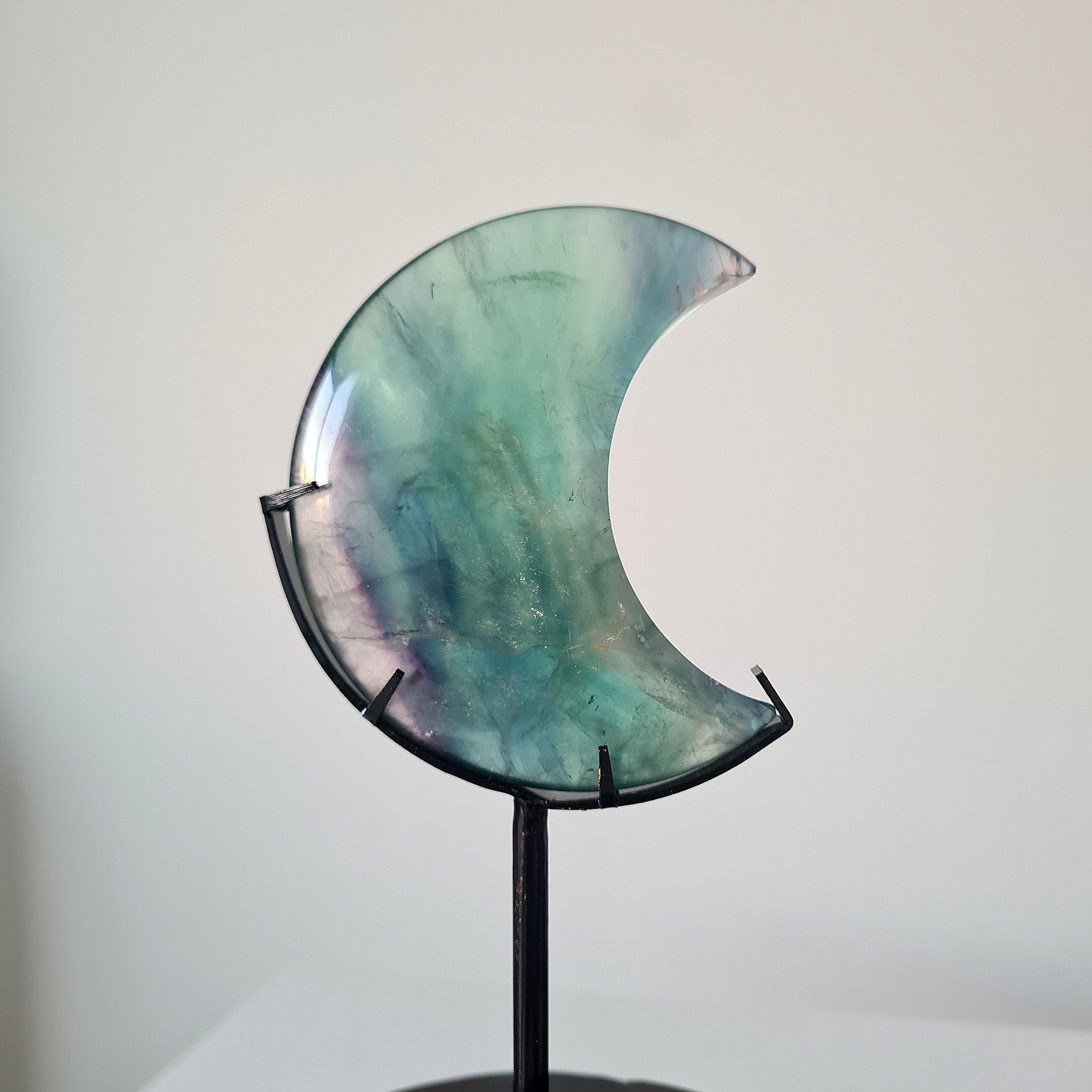 Milky Lane Fluorite Crescent Moon 🌙  Carving on Stand | C