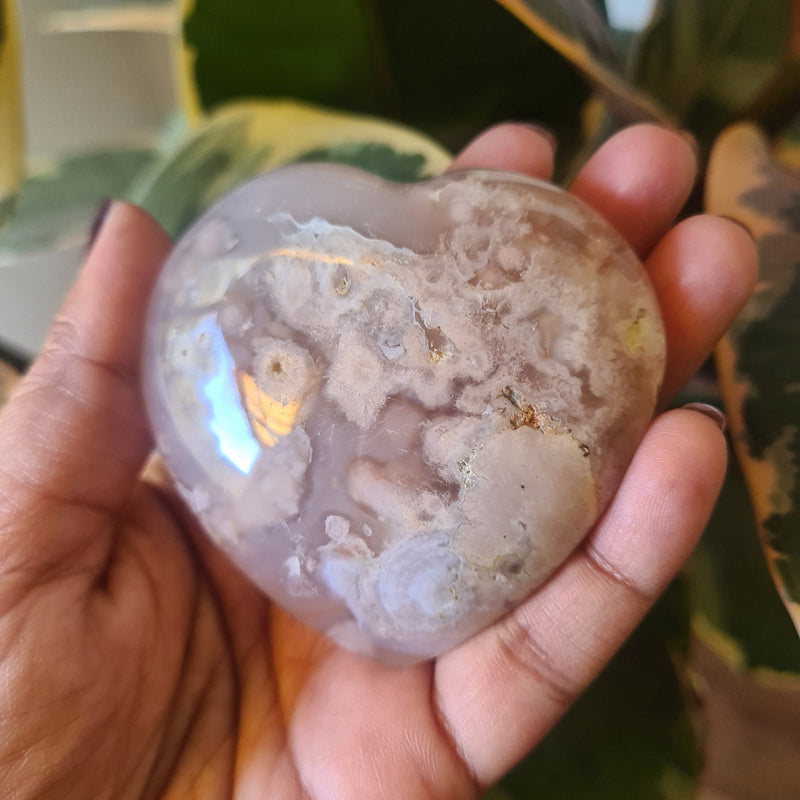Flower Agate heart with stand ~ 8