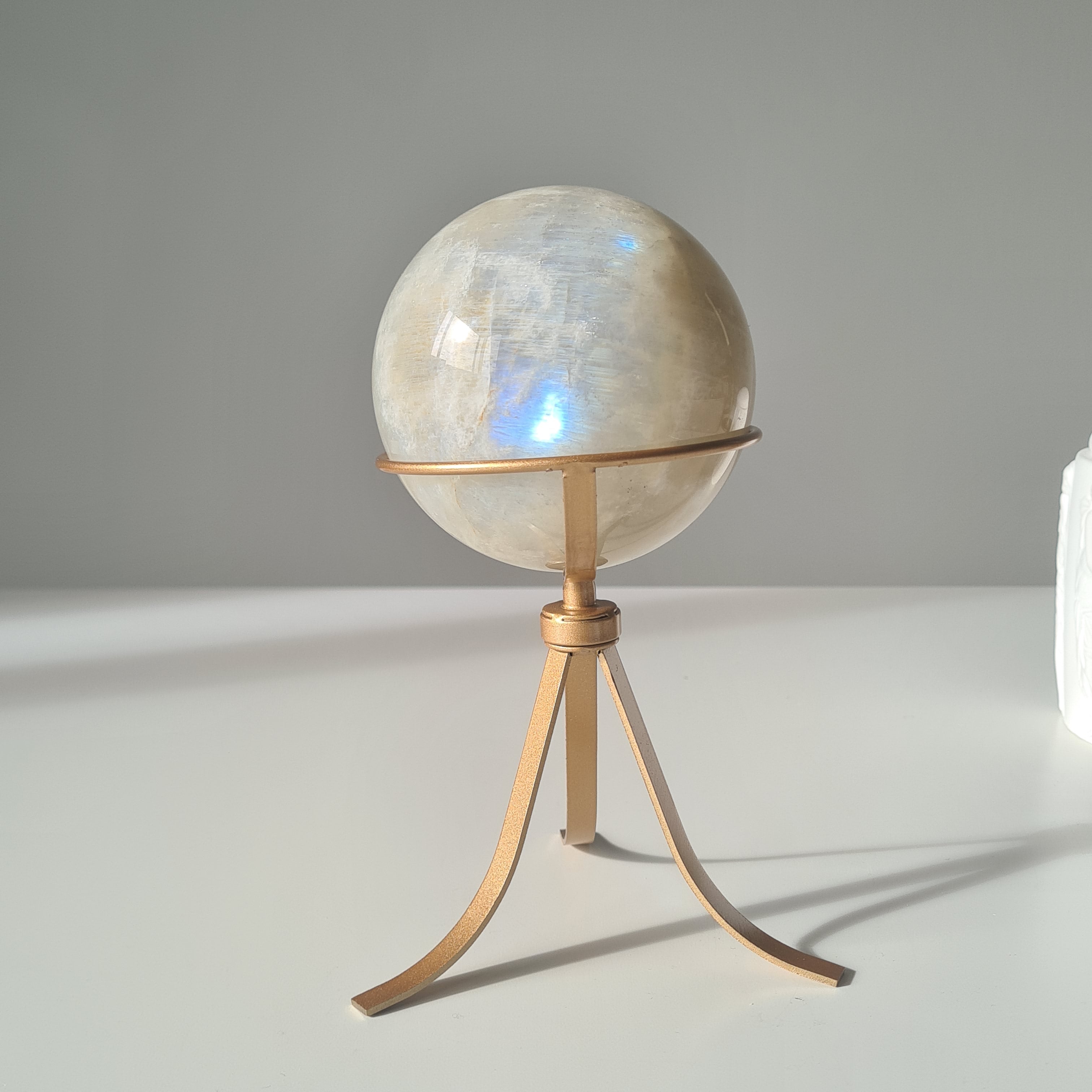 Moonstone Sphere with Blue Flash on custom stand  ✨ | A | Appx 890 g