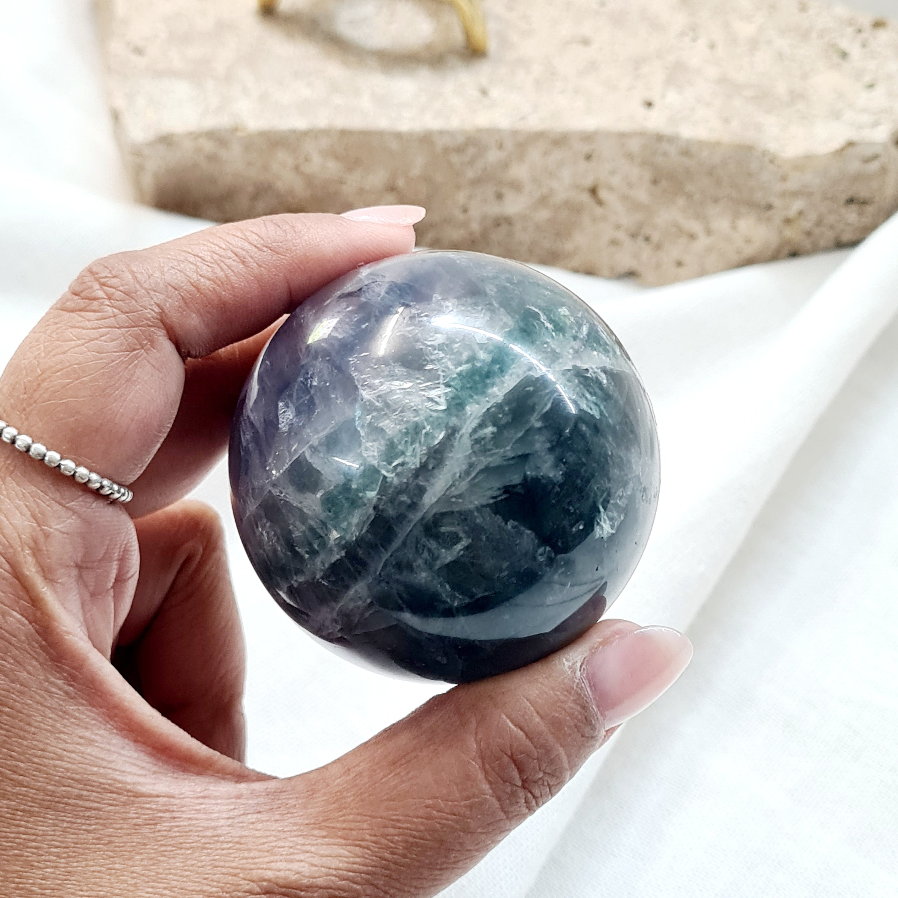 Rainbow Fluorite Sphere with brass stand | 232 g