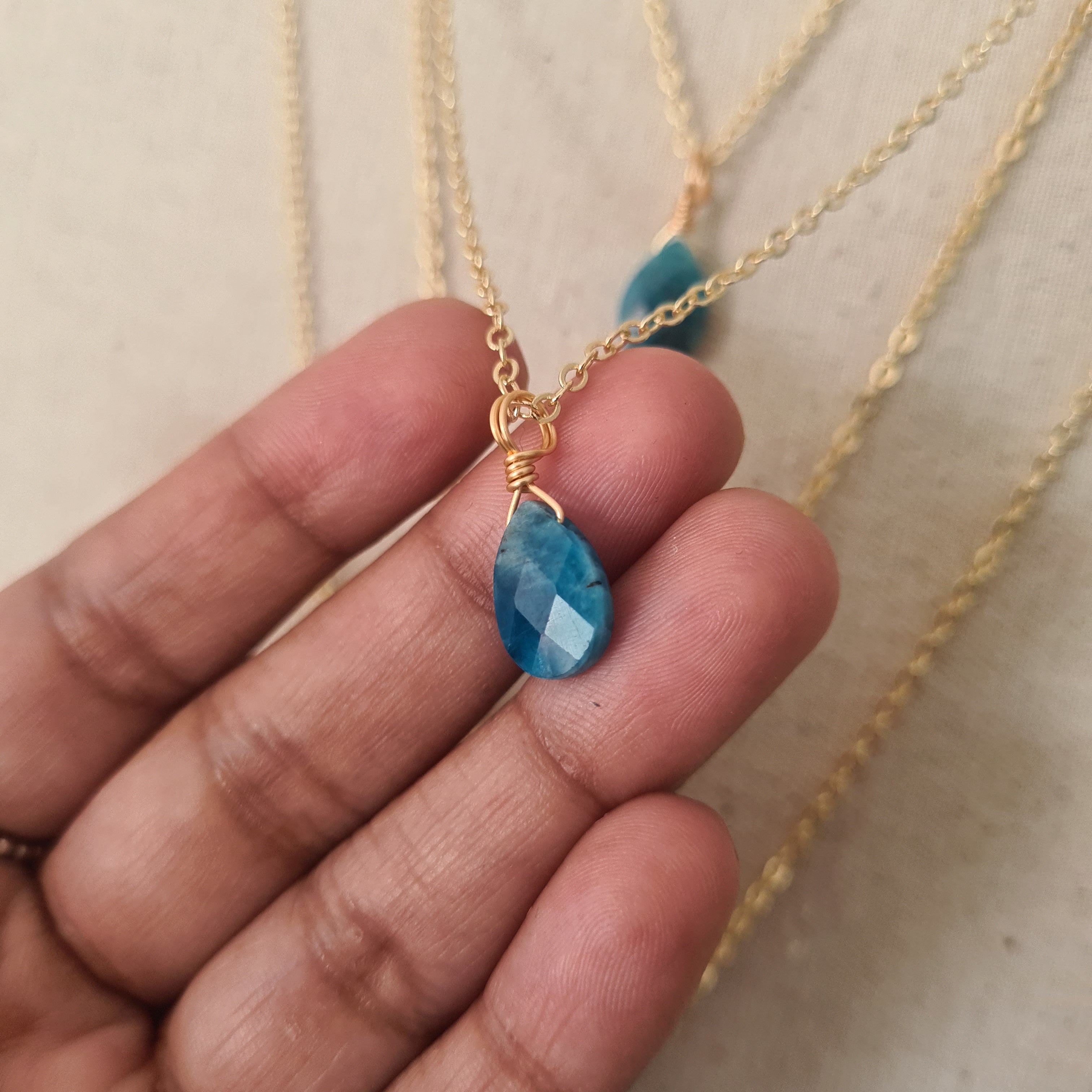 'Blue Apatite' Necklace ~ Peaceful Energy (Gold)