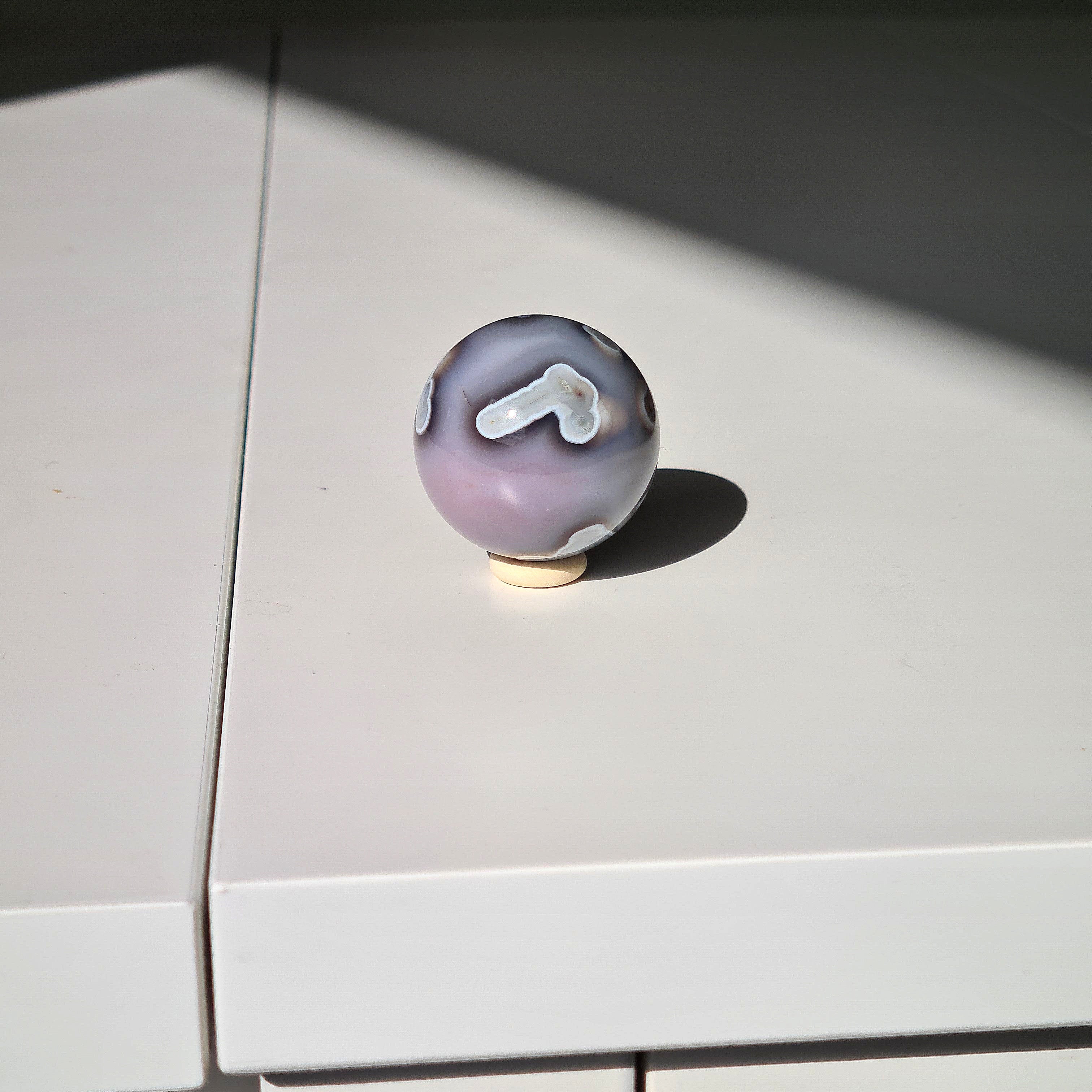 Swazi Agate Sphere with mini wood stand | E | 60 g | Appx 3.5 cm