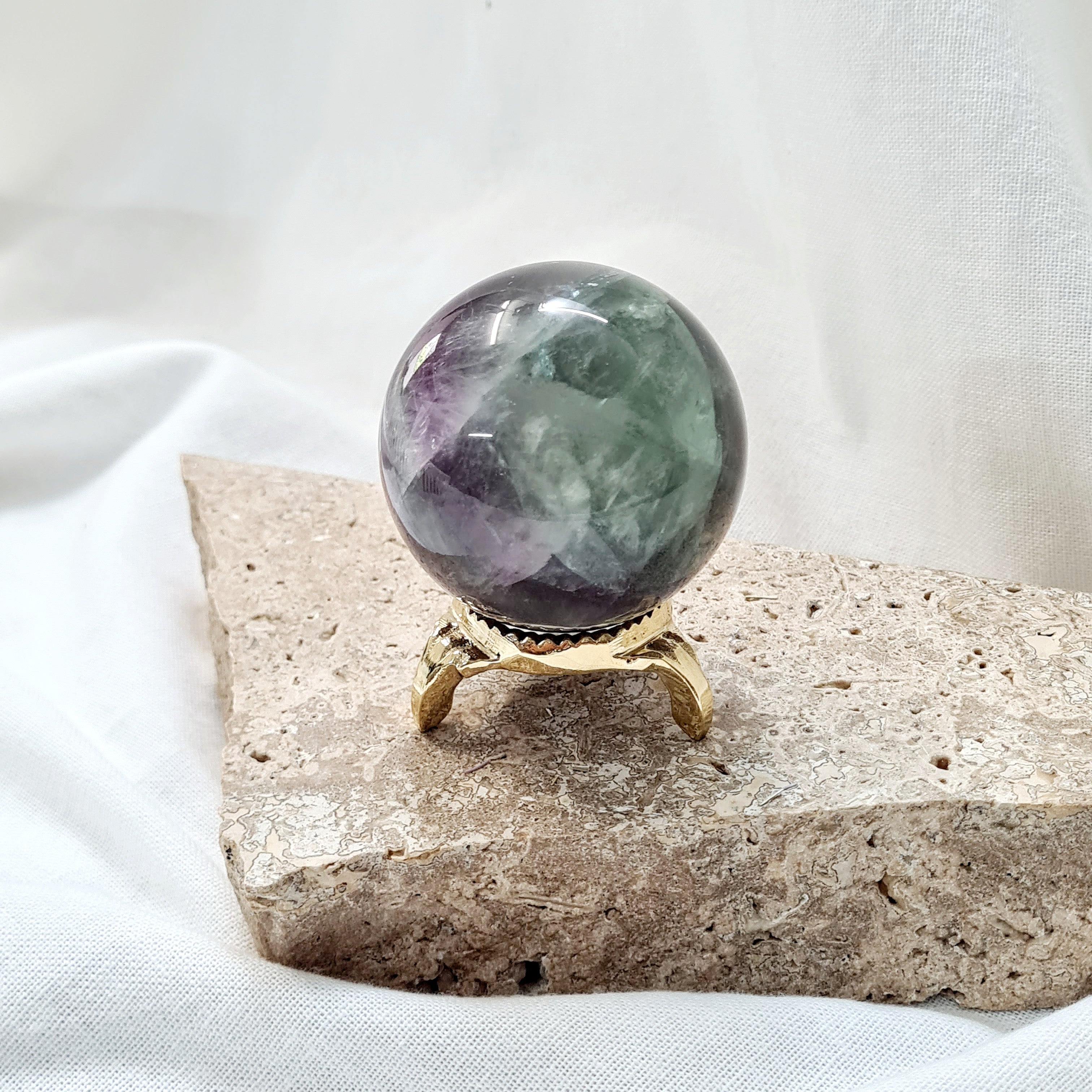 Green & Purple Fluorite Sphere with brass stand | 264 g