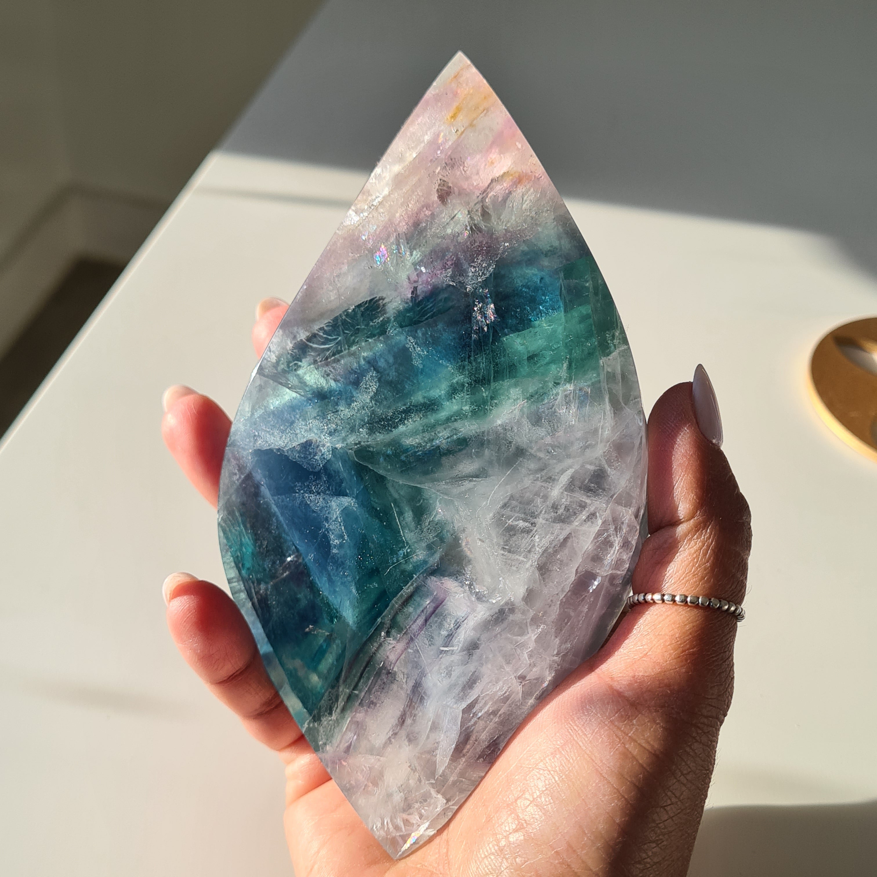 Dreamy Fluorite on Stand | Natural imperfections visible | 21.5 Cm tall with stand