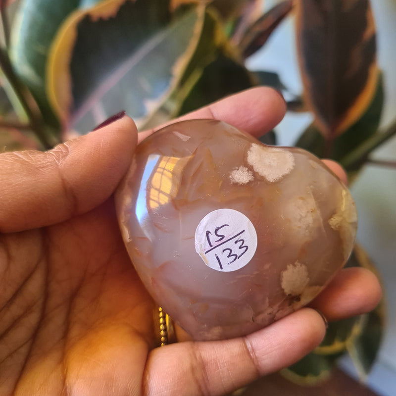 Flower Agate heart with stand ~ 15