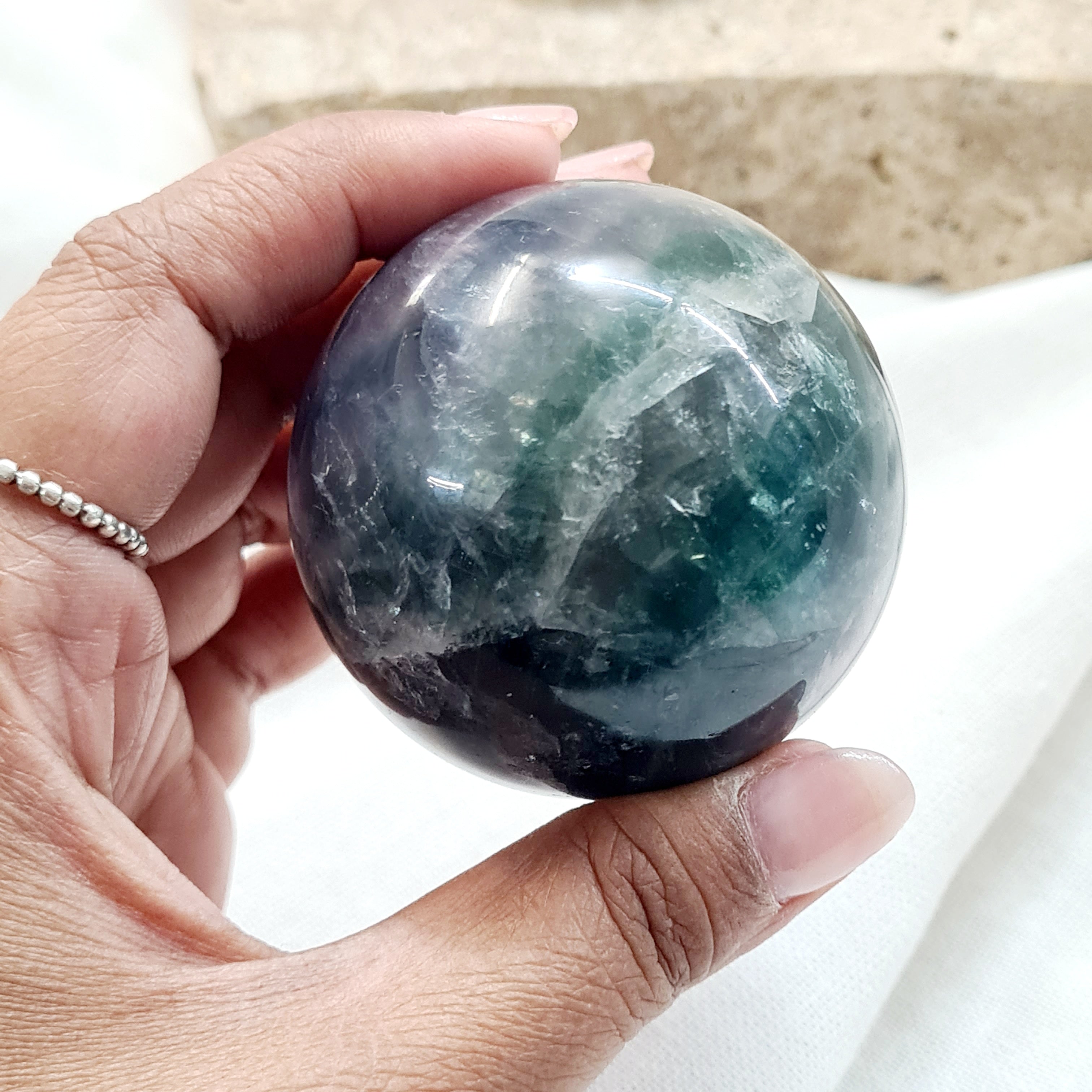 Rainbow Fluorite Sphere with brass stand | 232 g