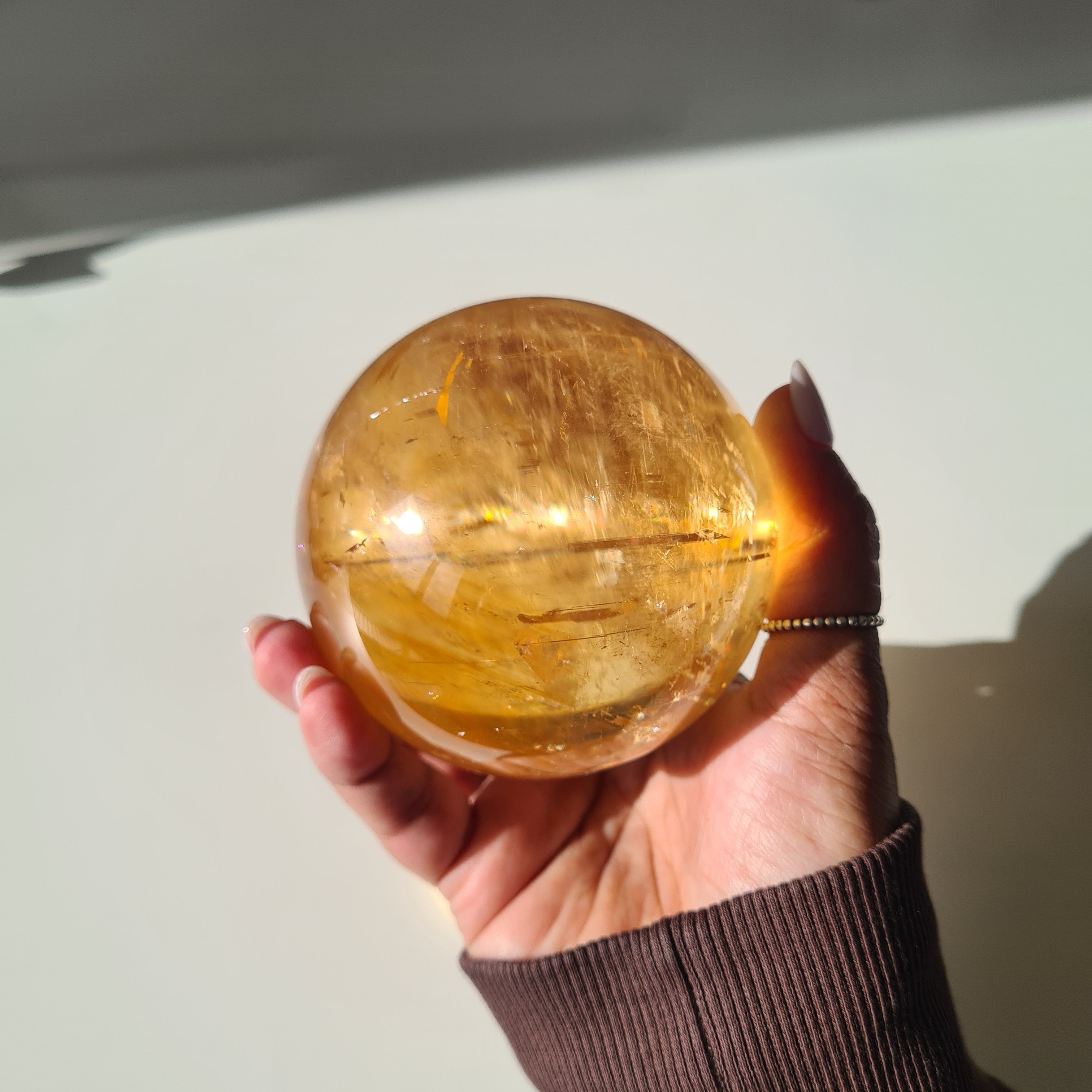 Ethereal Honey Calcite Sphere | A | 690 g | 7.8 cm
