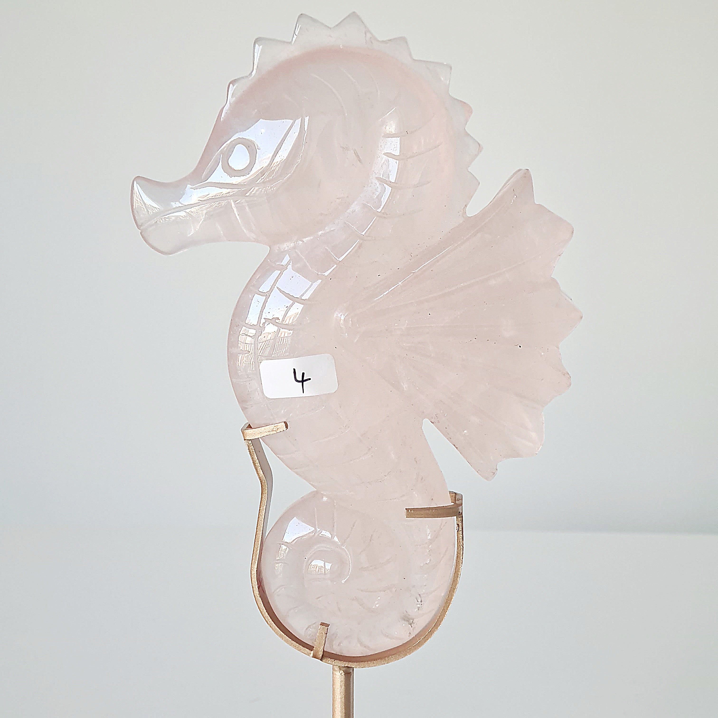 Rose Quartz Sea Horse On Stand | Appx 24 cm with stand