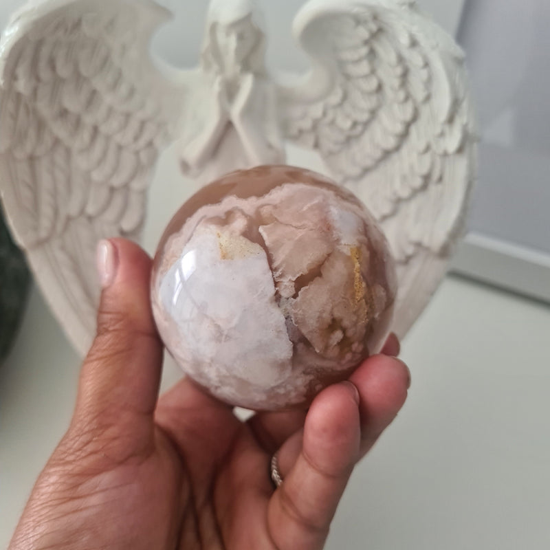 Angel Stand with Flower Agate Sphere