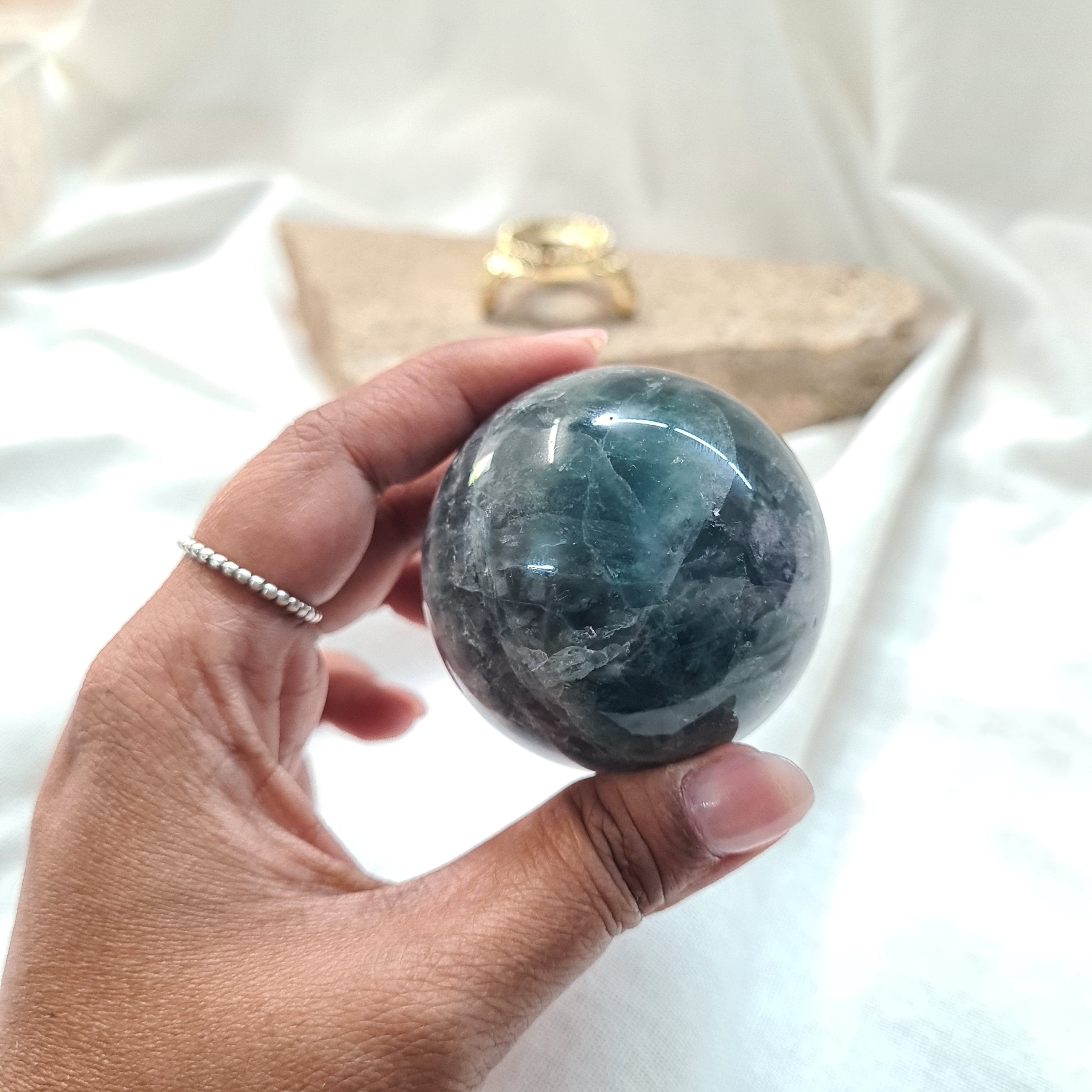 Rainbow Fluorite Sphere with brass stand | 232 g