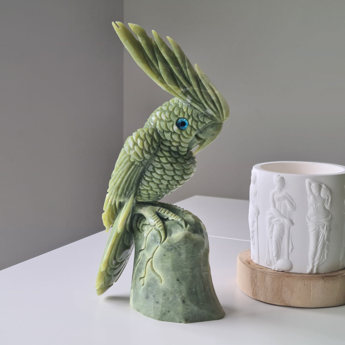 Jade Crystal Bird | Piece E | Handcarved | 24.5 cm tall