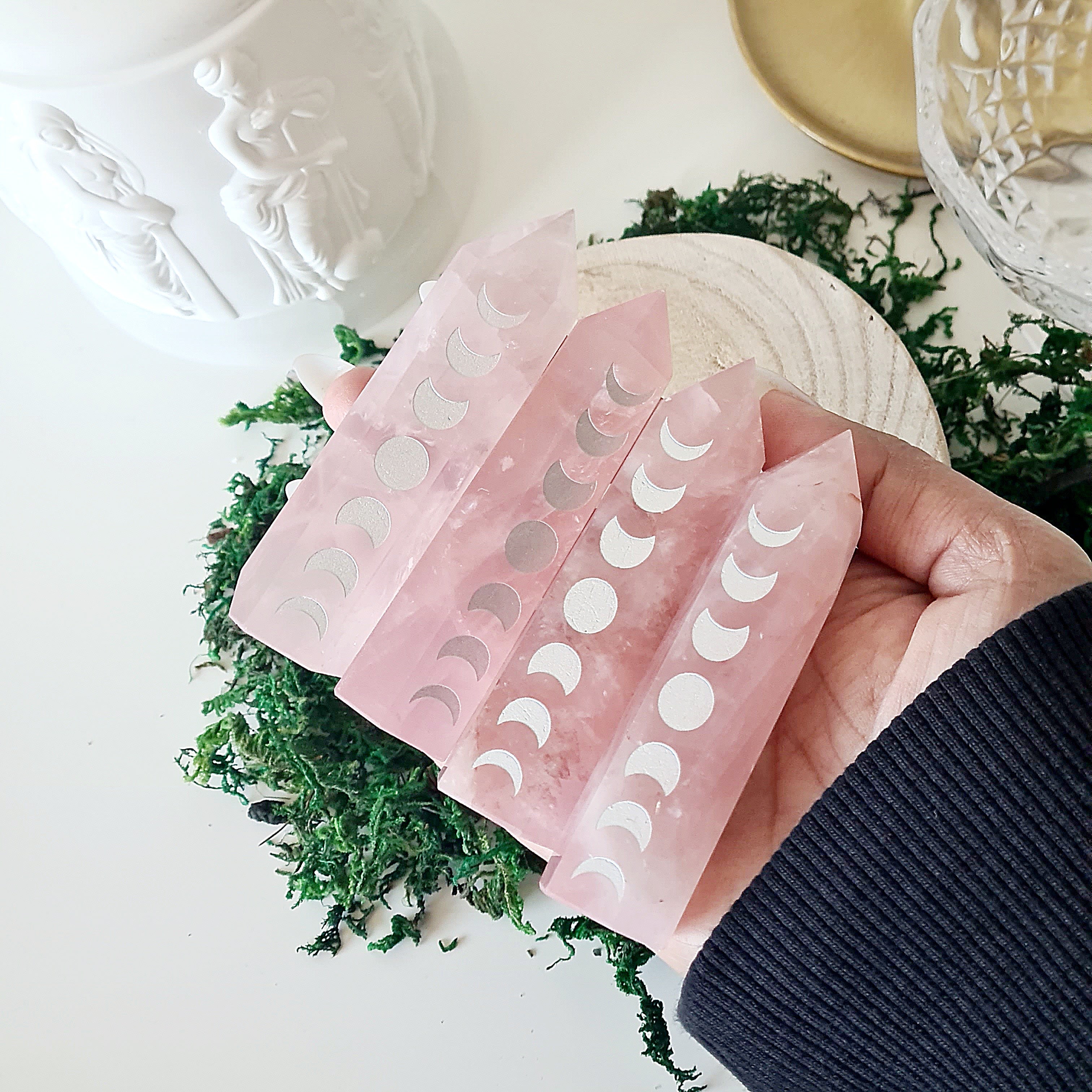 Rose Quartz Moon Phase Crystal Point | 1 Piece