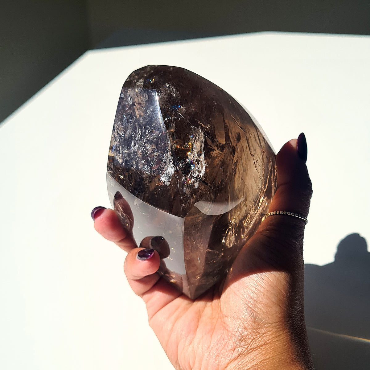 Smokey Quartz Crystal Polished Free Form | Custom Stand | 900 g | 9.3x8.3 cm crystal