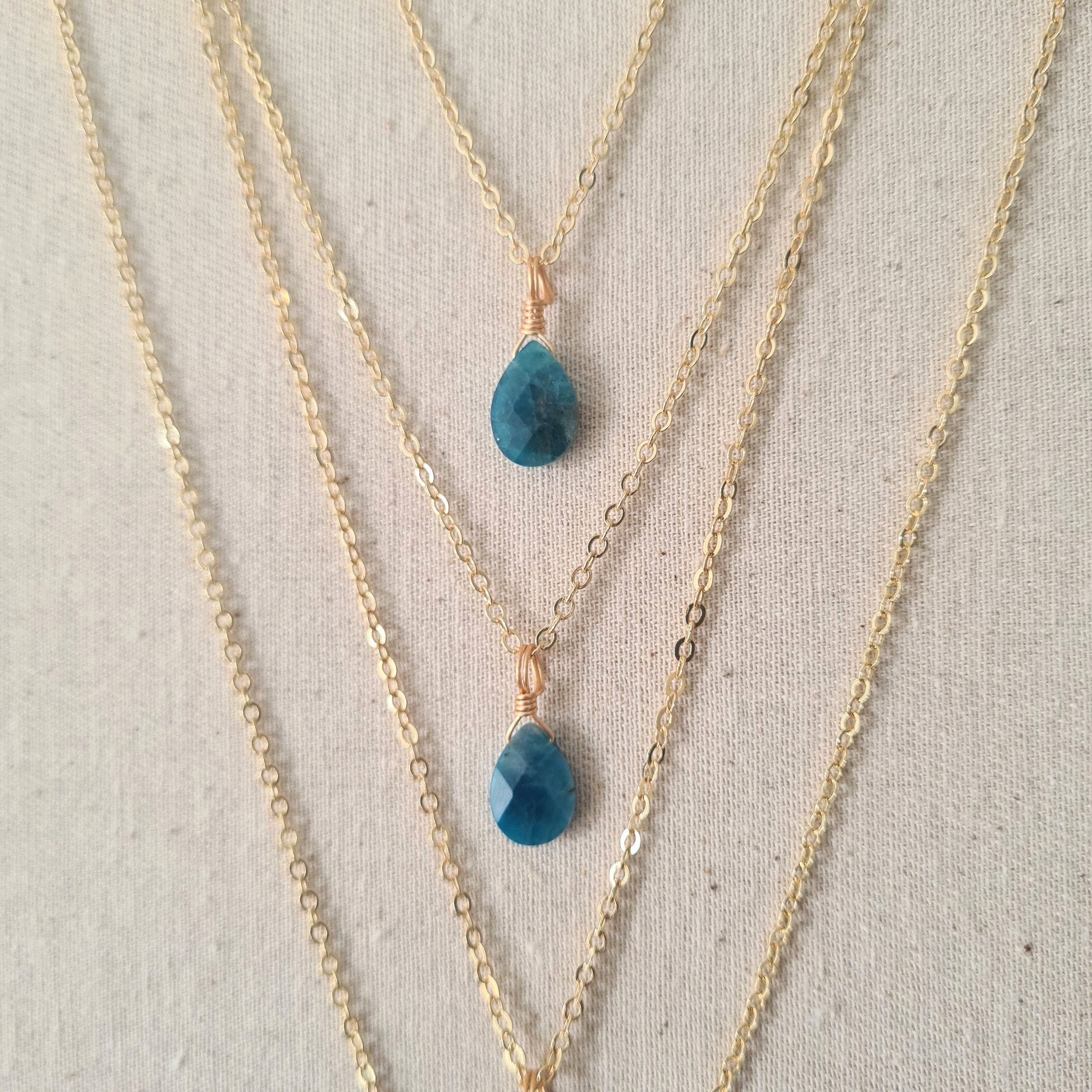 'Blue Apatite' Necklace ~ Peaceful Energy (Gold)