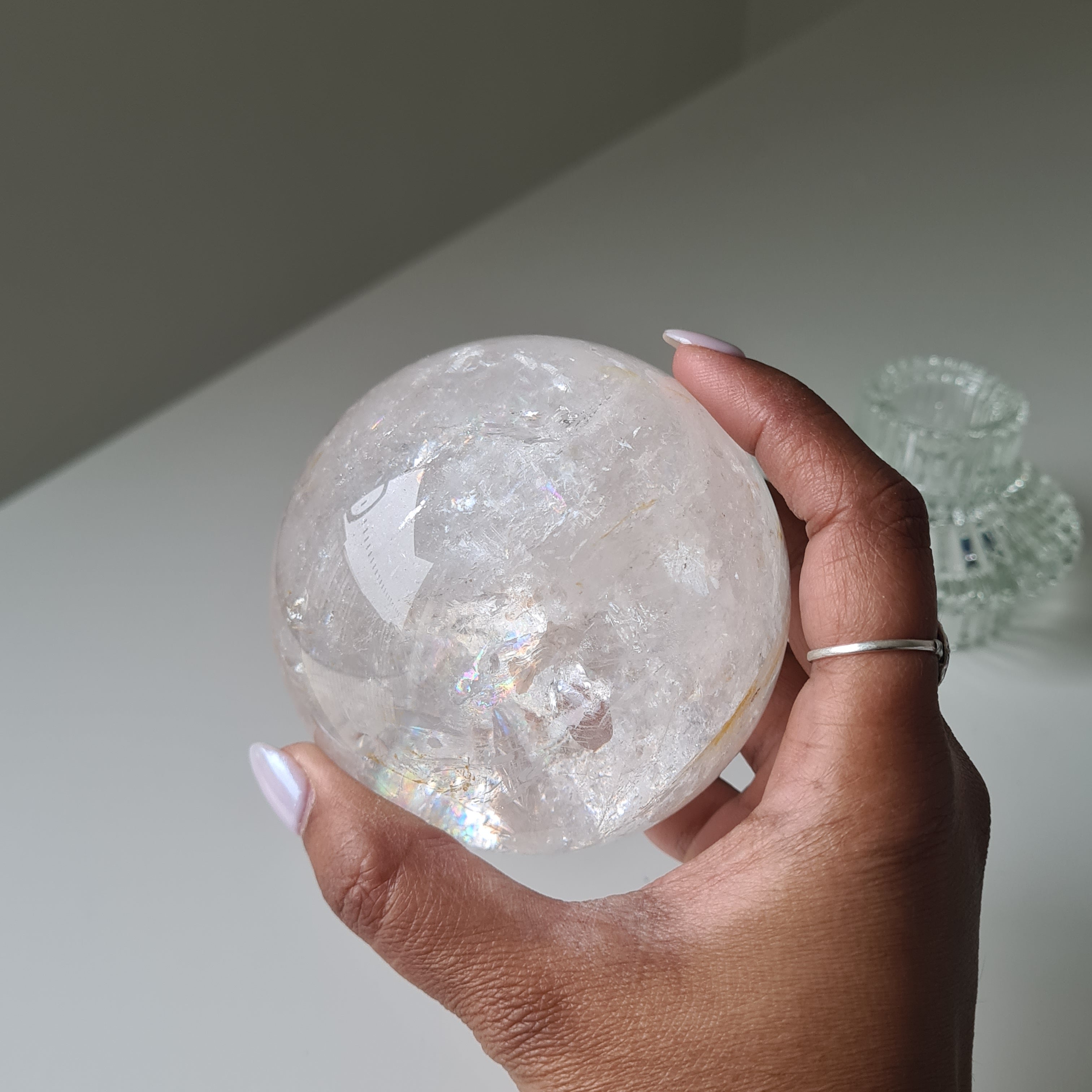 Clear Quartz Sphere With Stand | 7.4 Cm Sphere