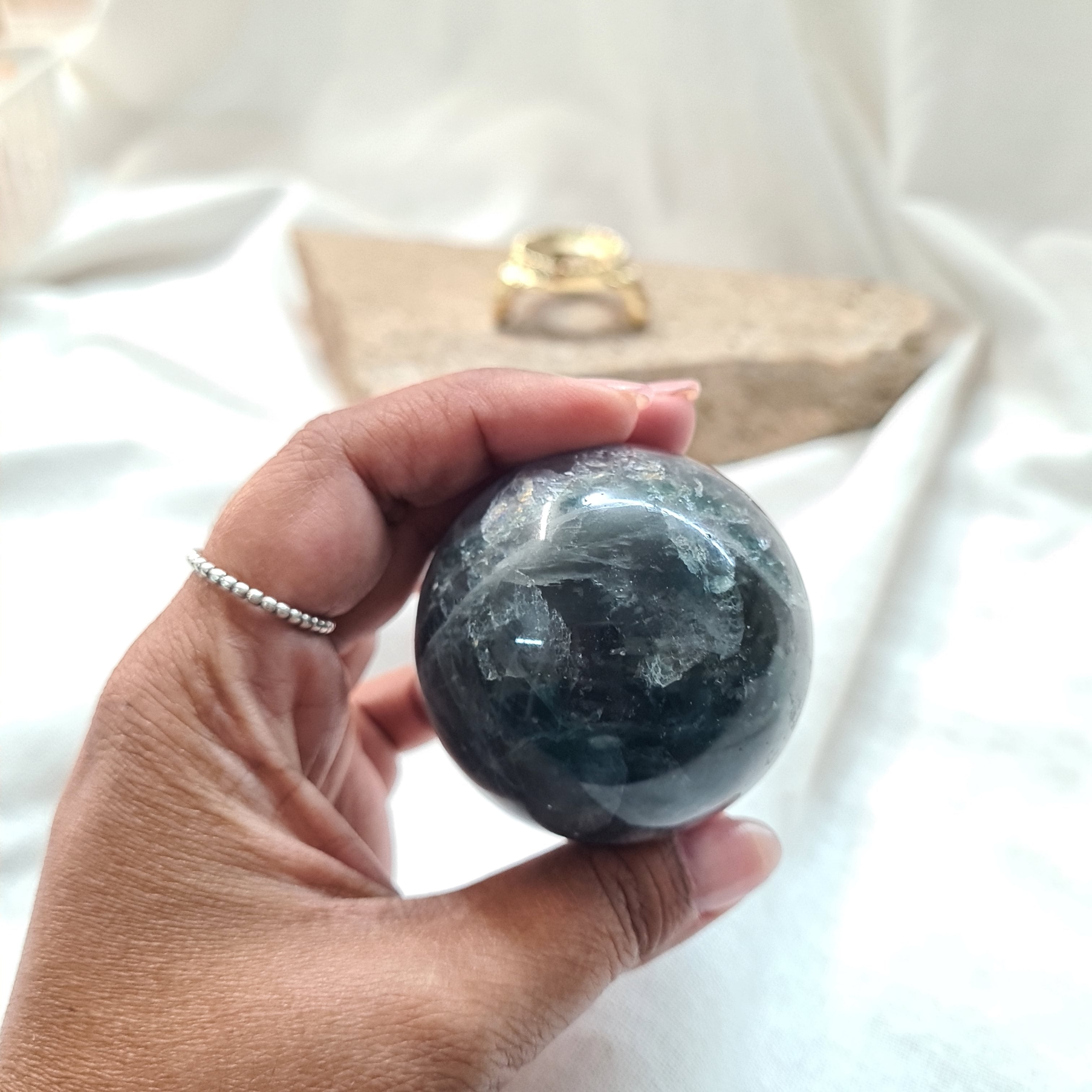 Rainbow Fluorite Sphere with brass stand | 232 g