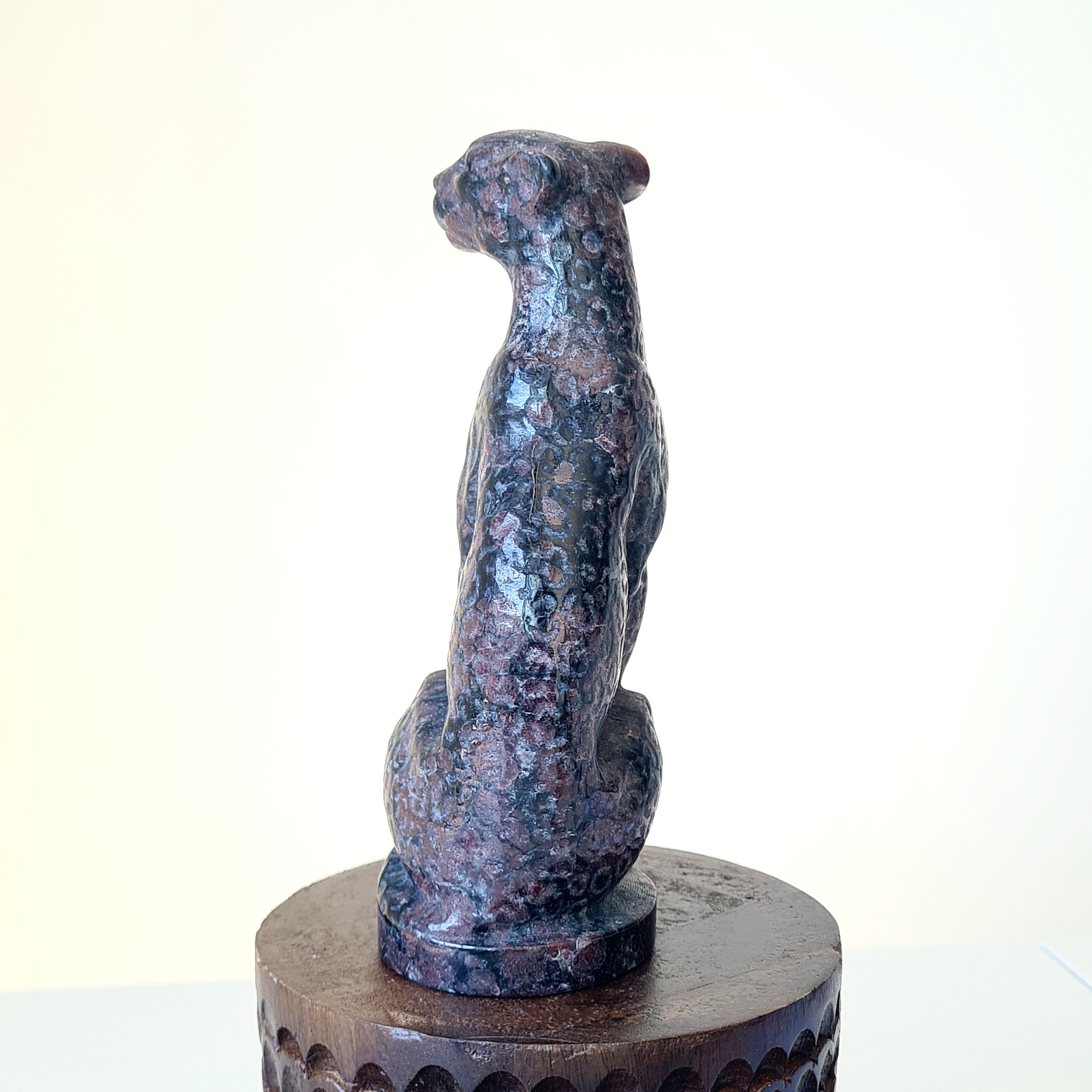 Arfvedsonite leopard Carving | 620 g | Appx 15 cm tall