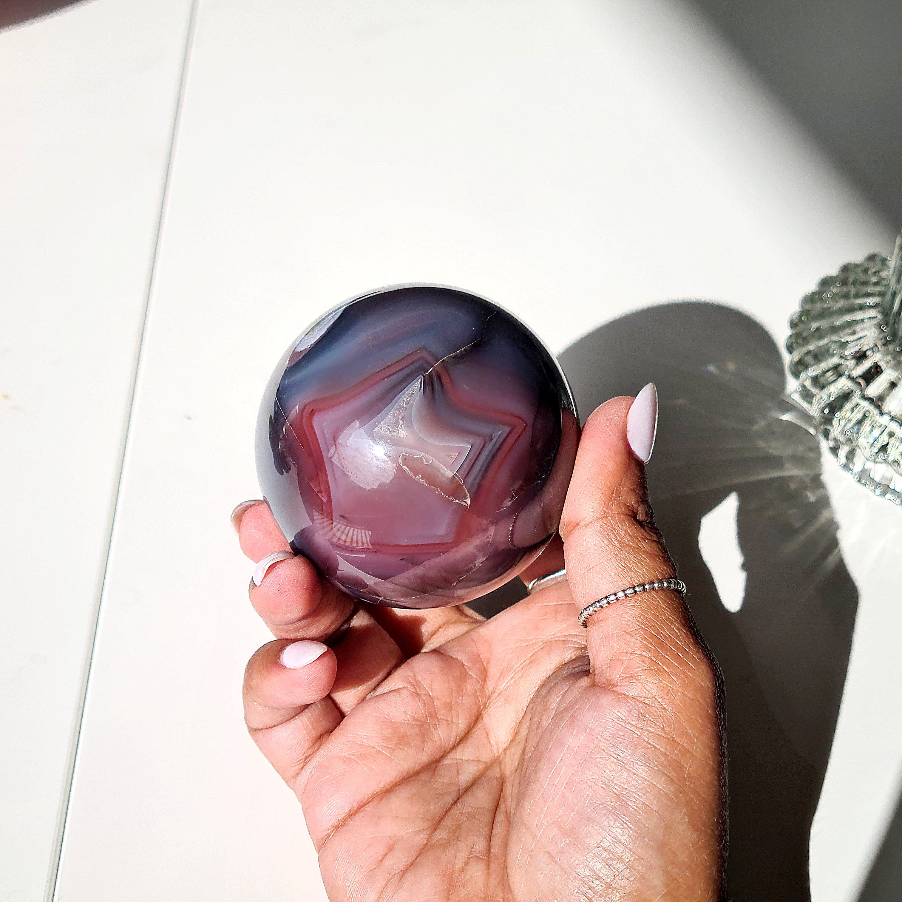Swazi Agate Sphere with glass stand | C | 290 g | Appx 5.8 cm