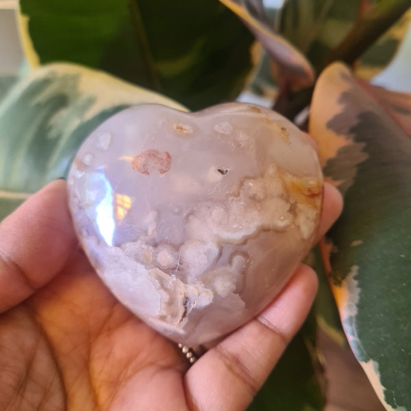 Flower Agate heart with stand ~ 8