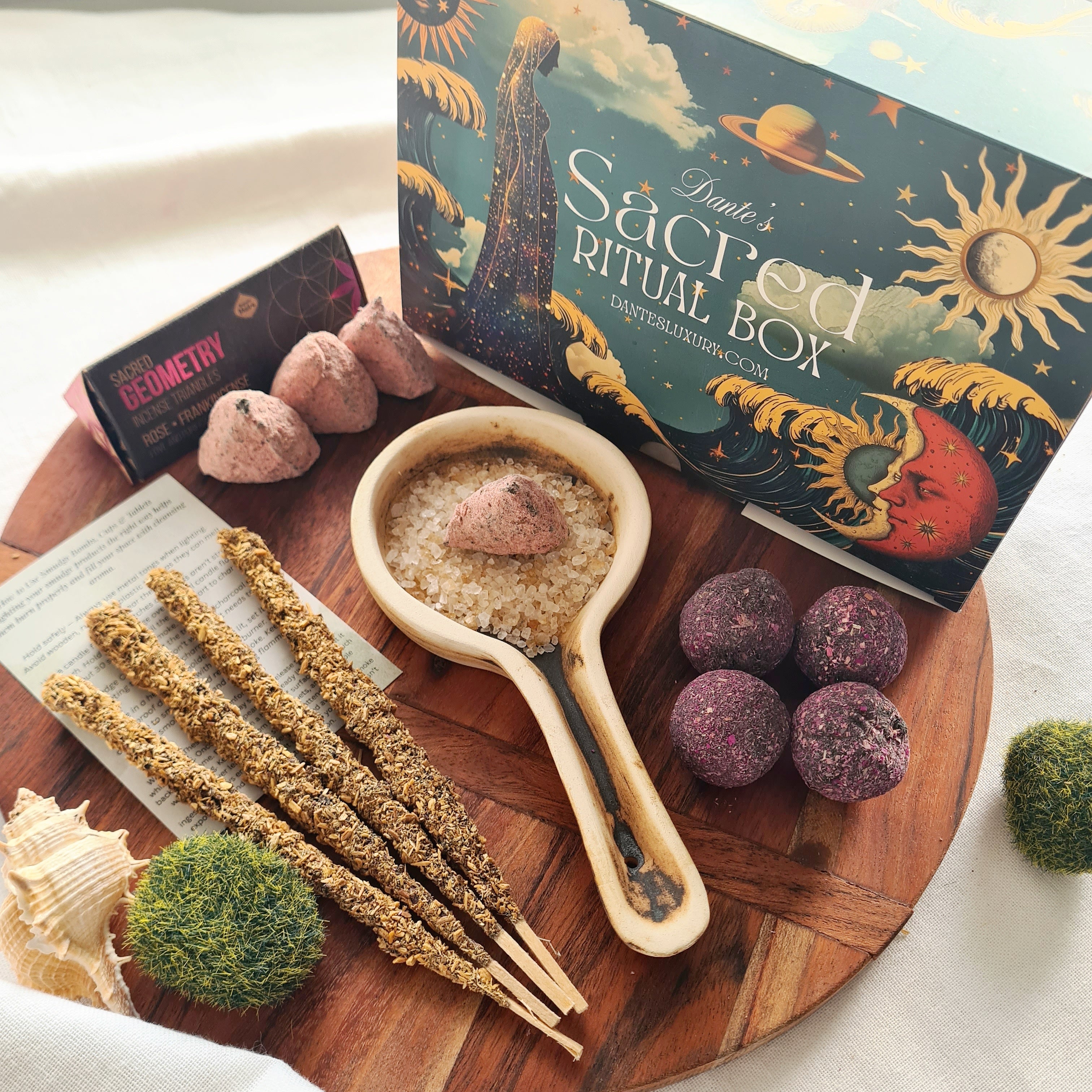 Sacred Ritual Kit | Artisan Burner, Pure Palo Santo Incense, Cacao Ceremony Bombitas & Sacred Rose Triangle