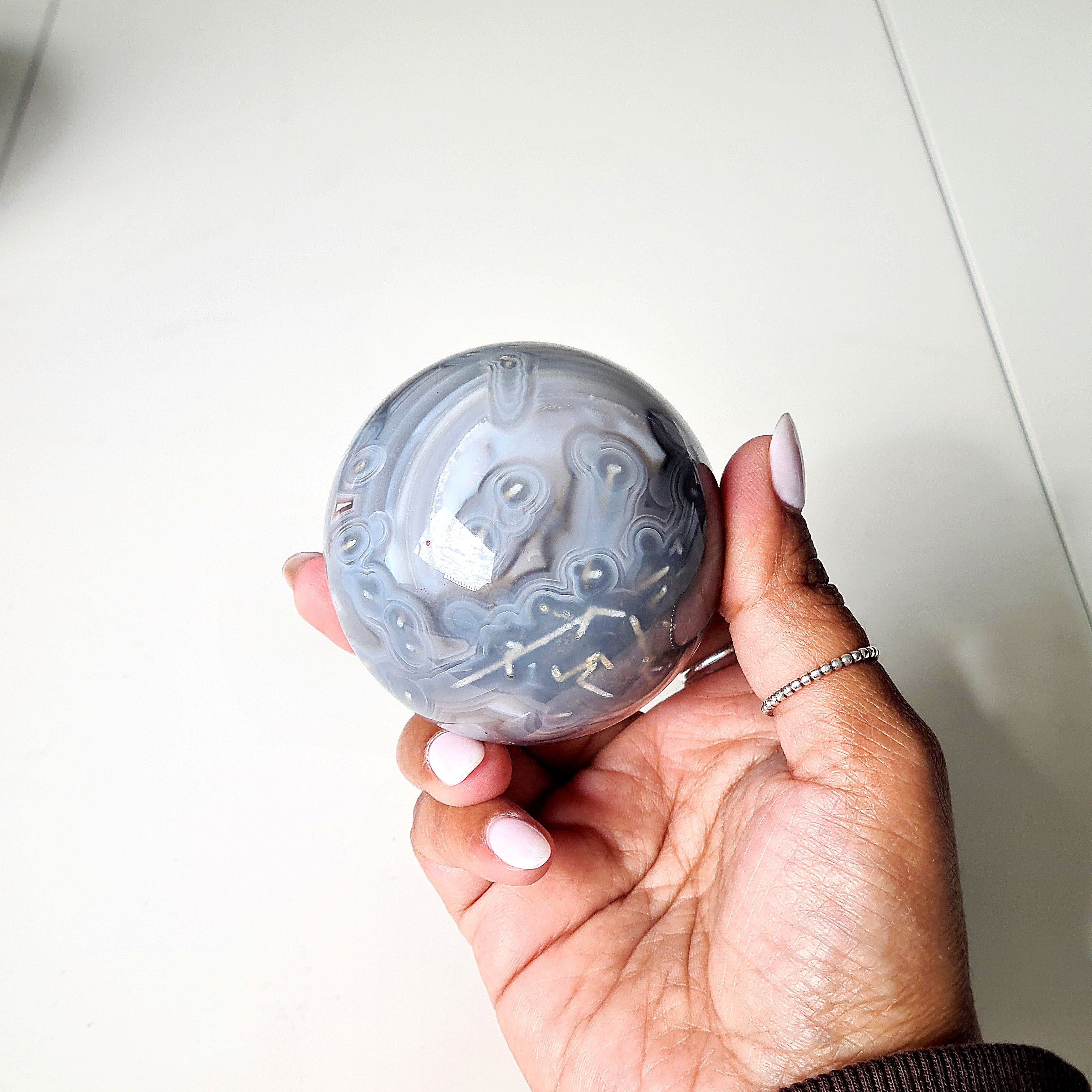 Swazi Agate Sphere with glass stand | B | 318 g | Appx 6.1 cm