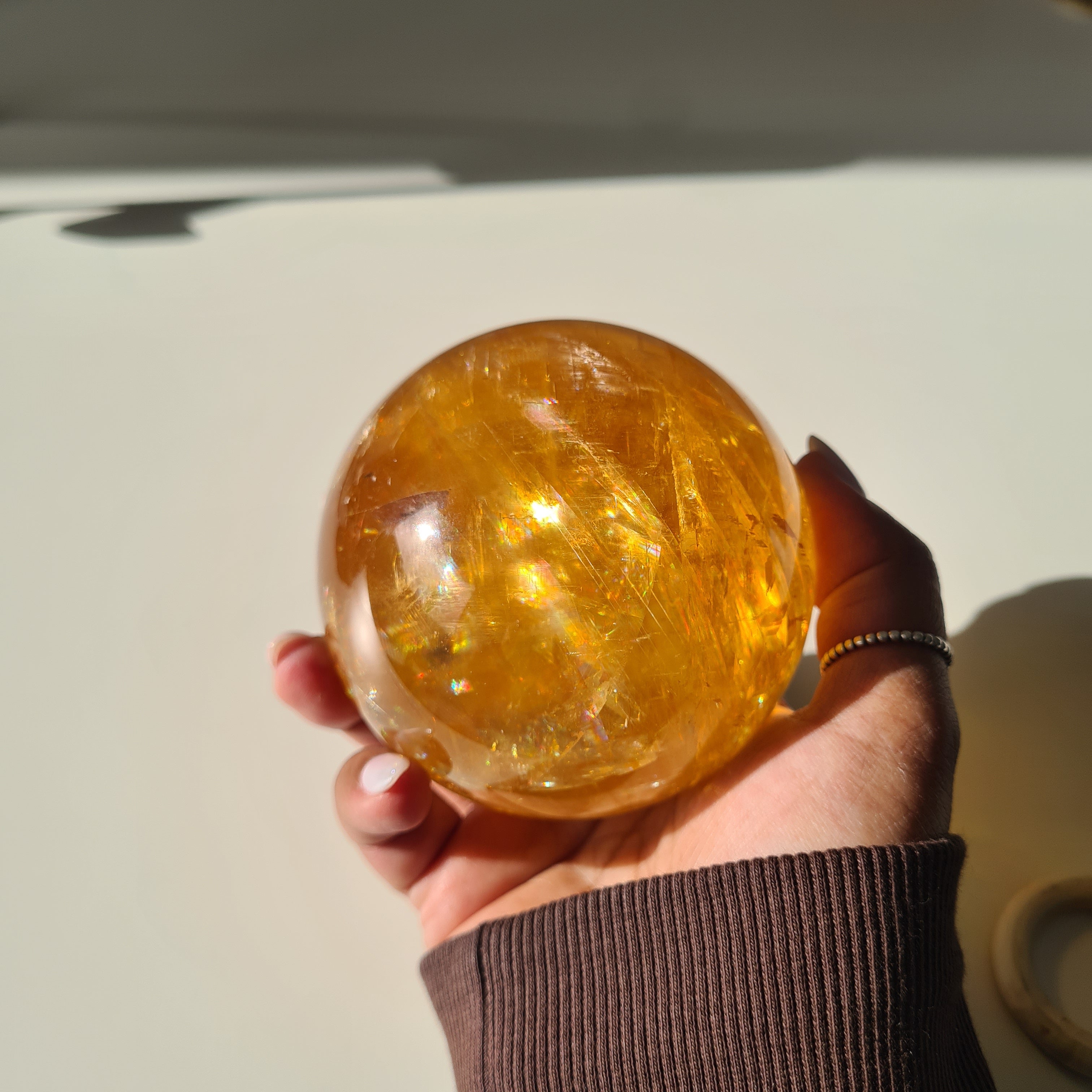 Ethereal Honey Calcite Sphere | B | 690 g | 7.7 cm
