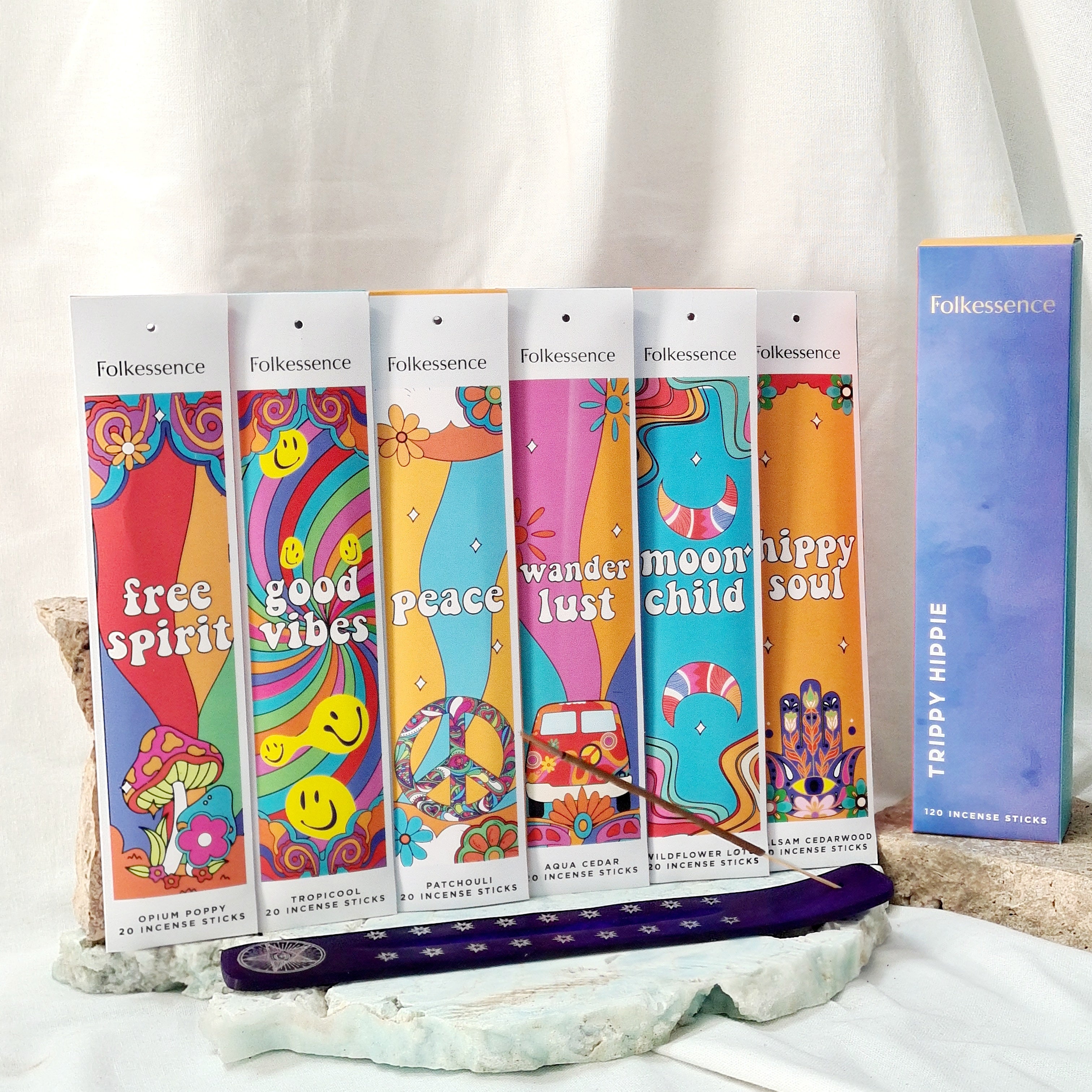 Trippy Hippie Incense Gift Pack  | 120 Sticks with Burner