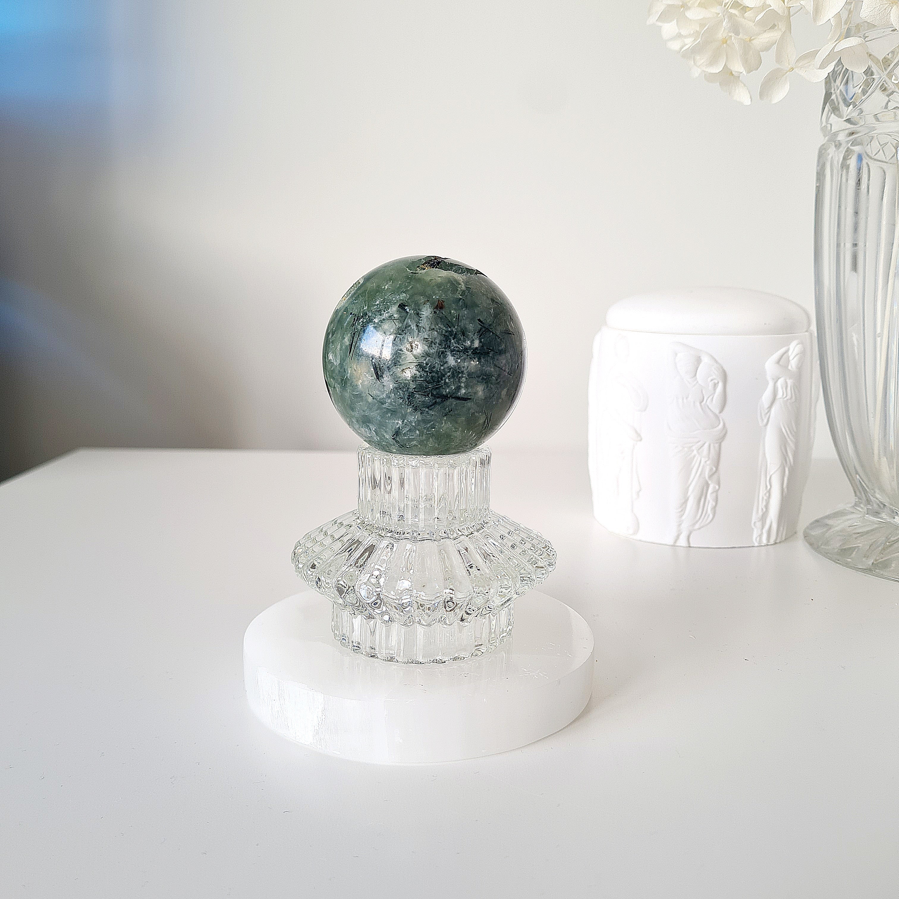 Prehnite with Epidote Crystal Sphere with Stand | B | 285 g