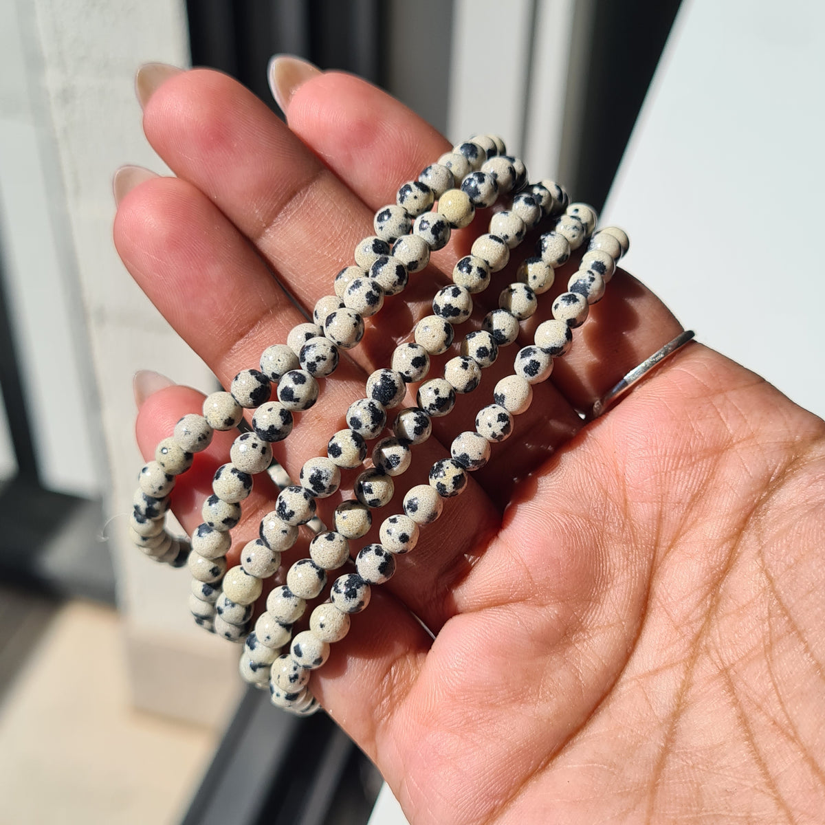Dalmatian jasper crystal beaded bracelet | 1 piece