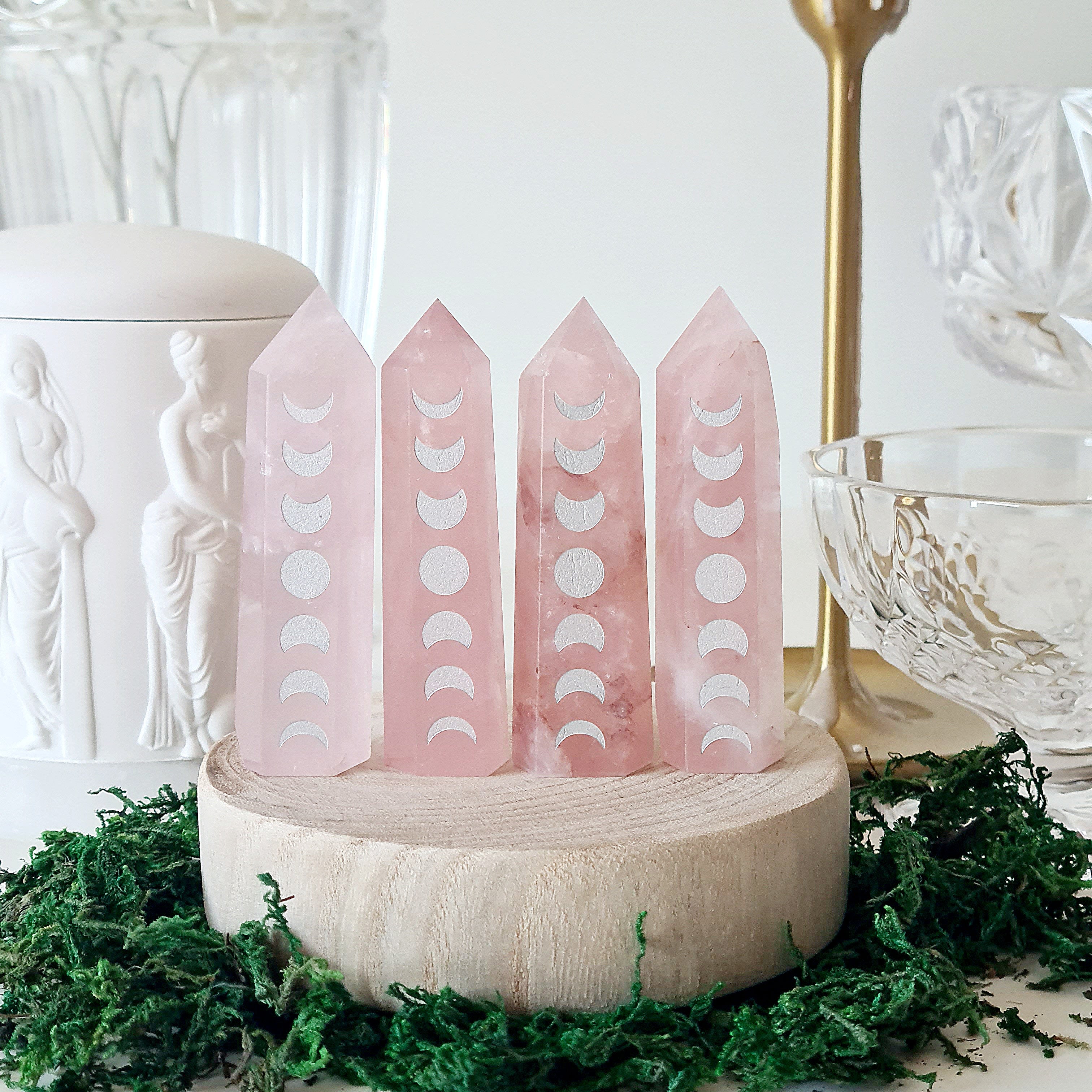 Rose Quartz Moon Phase Crystal Point | 1 Piece