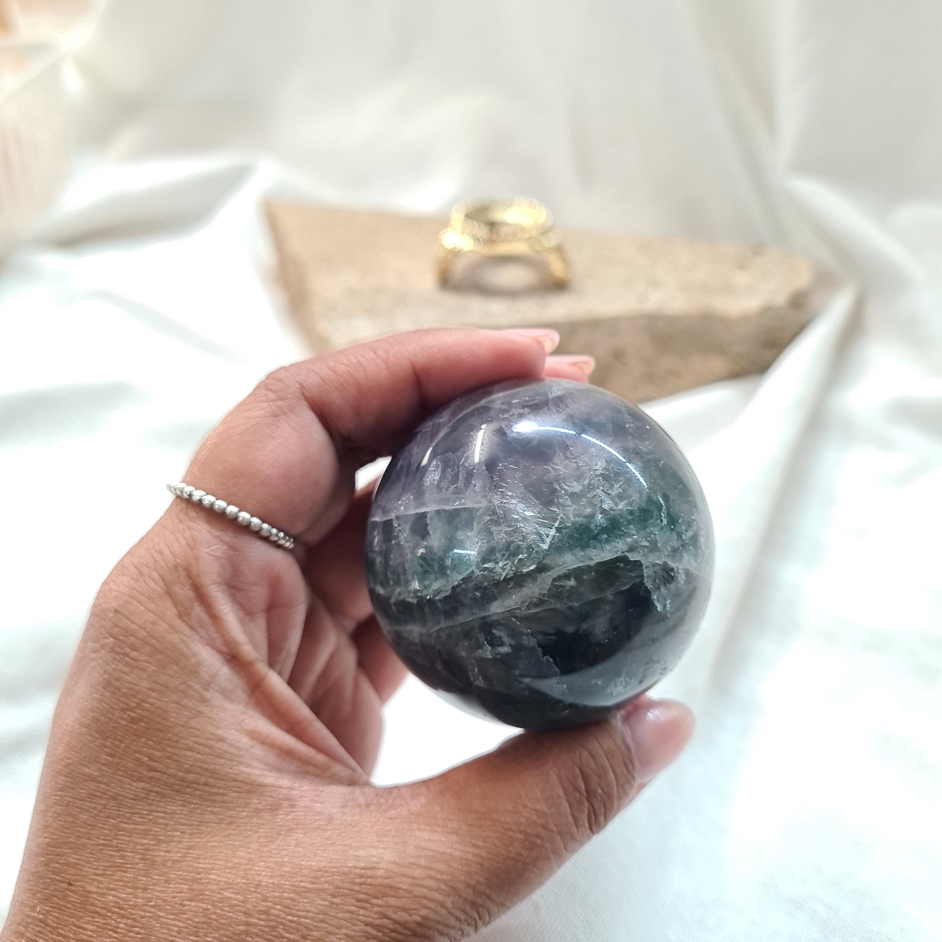 Rainbow Fluorite Sphere with brass stand | 232 g