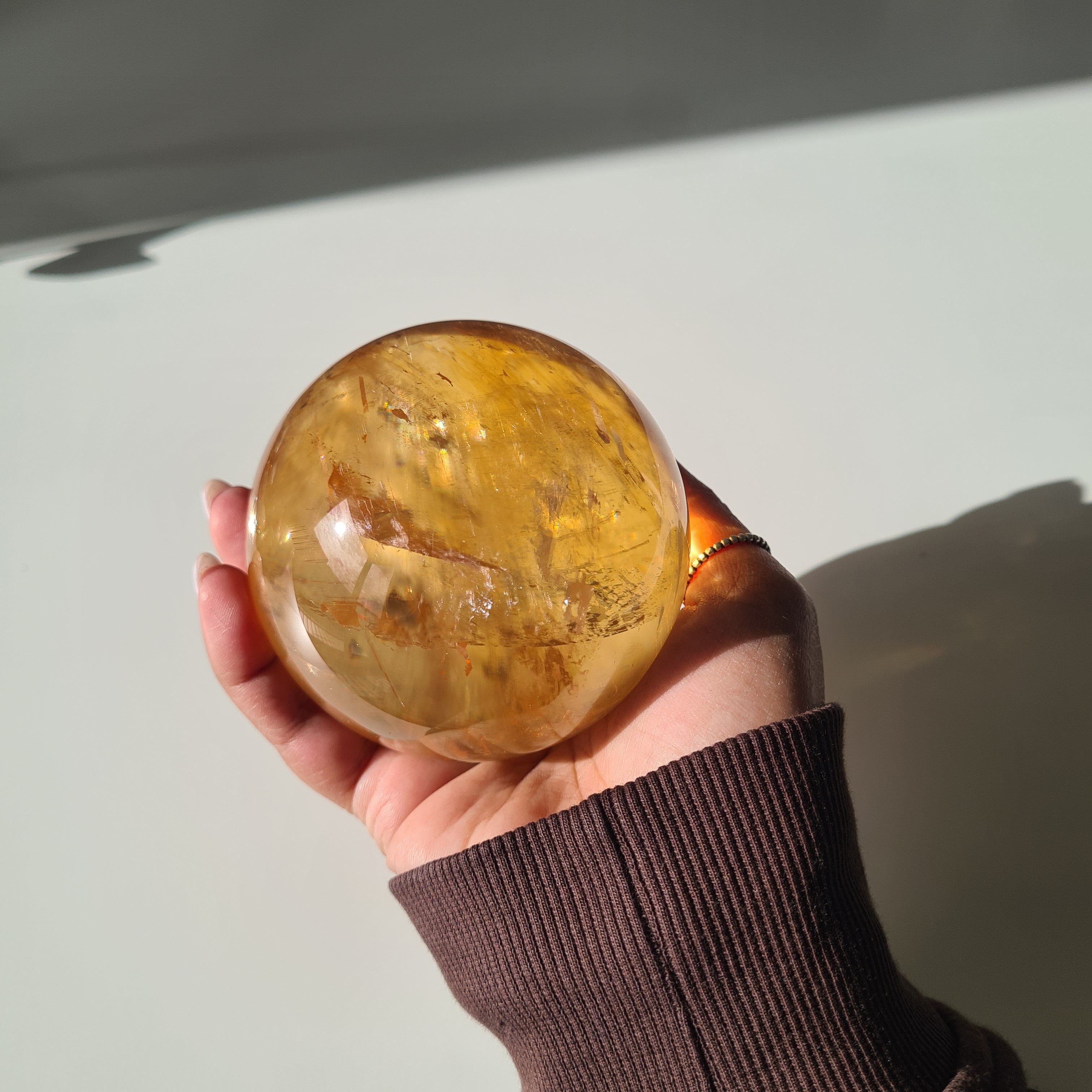 Ethereal Honey Calcite Sphere | A | 690 g | 7.8 cm