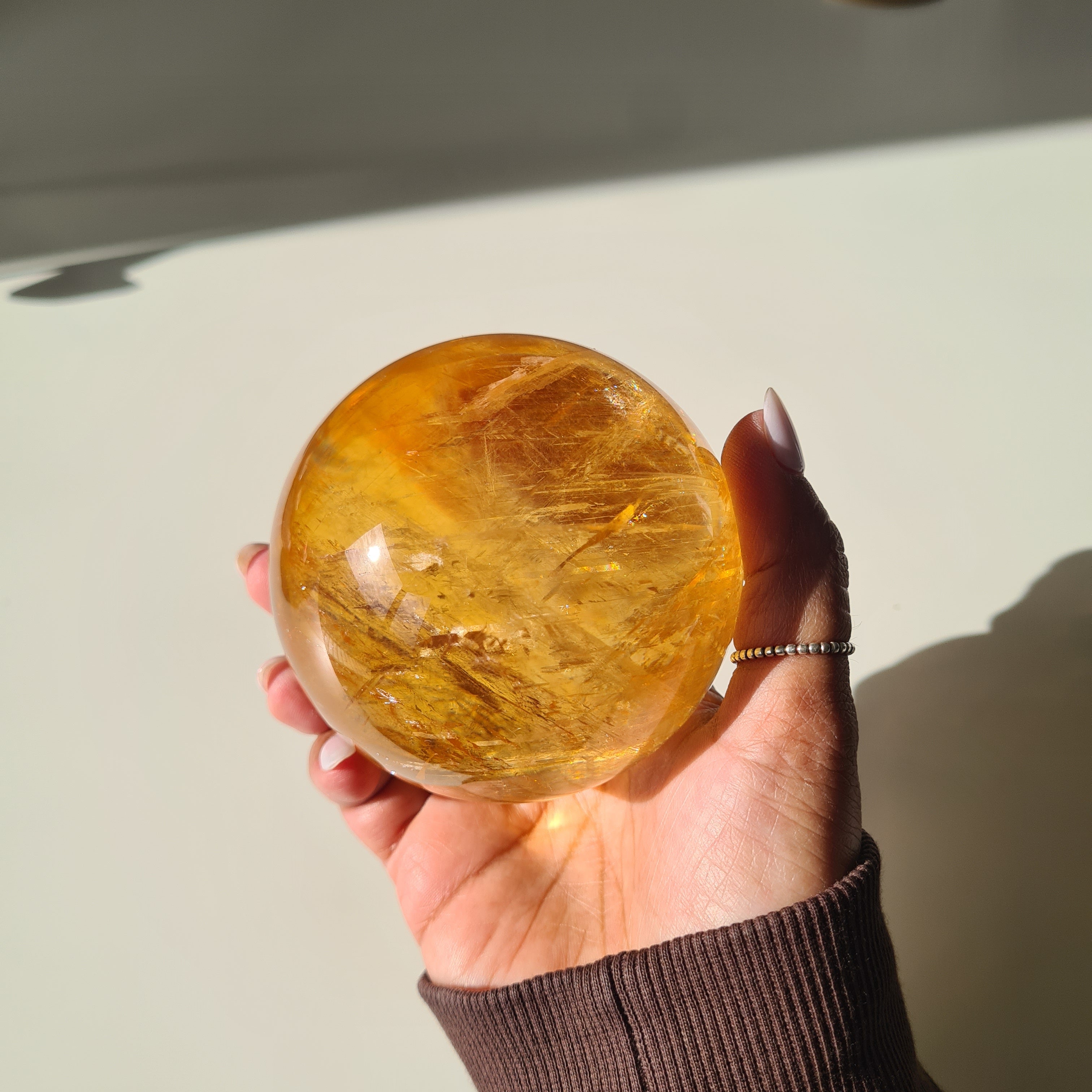 Ethereal Honey Calcite Sphere | A | 690 g | 7.8 cm