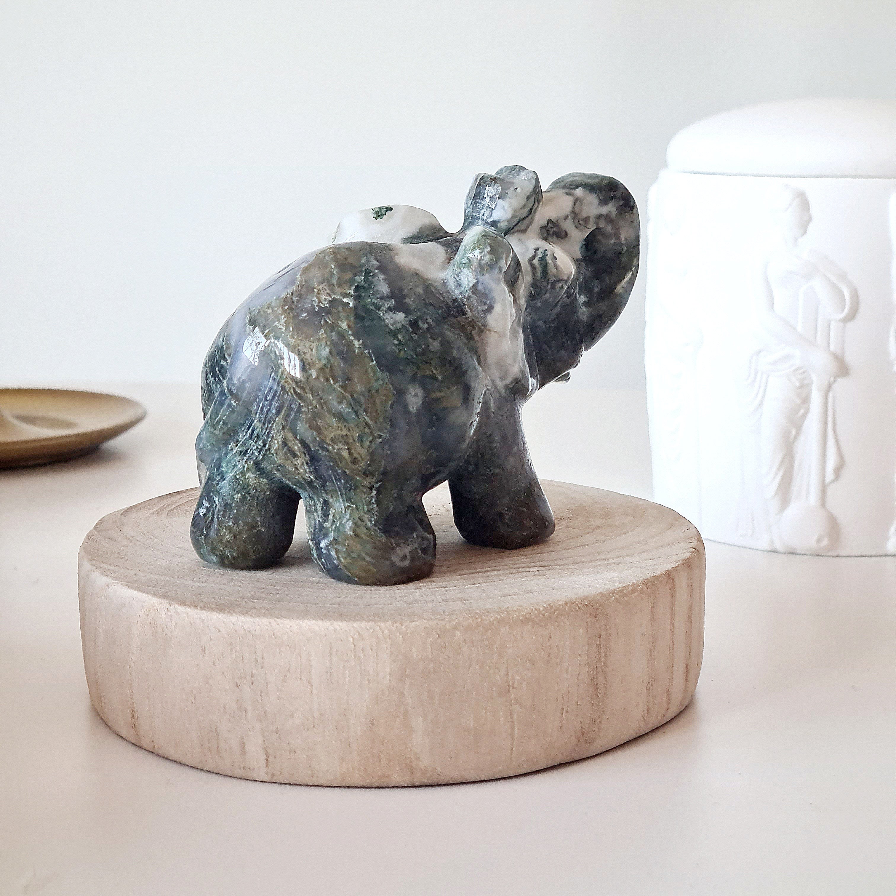 Moss Agate Elephant 🐘 | A | Appx 9.6 cm