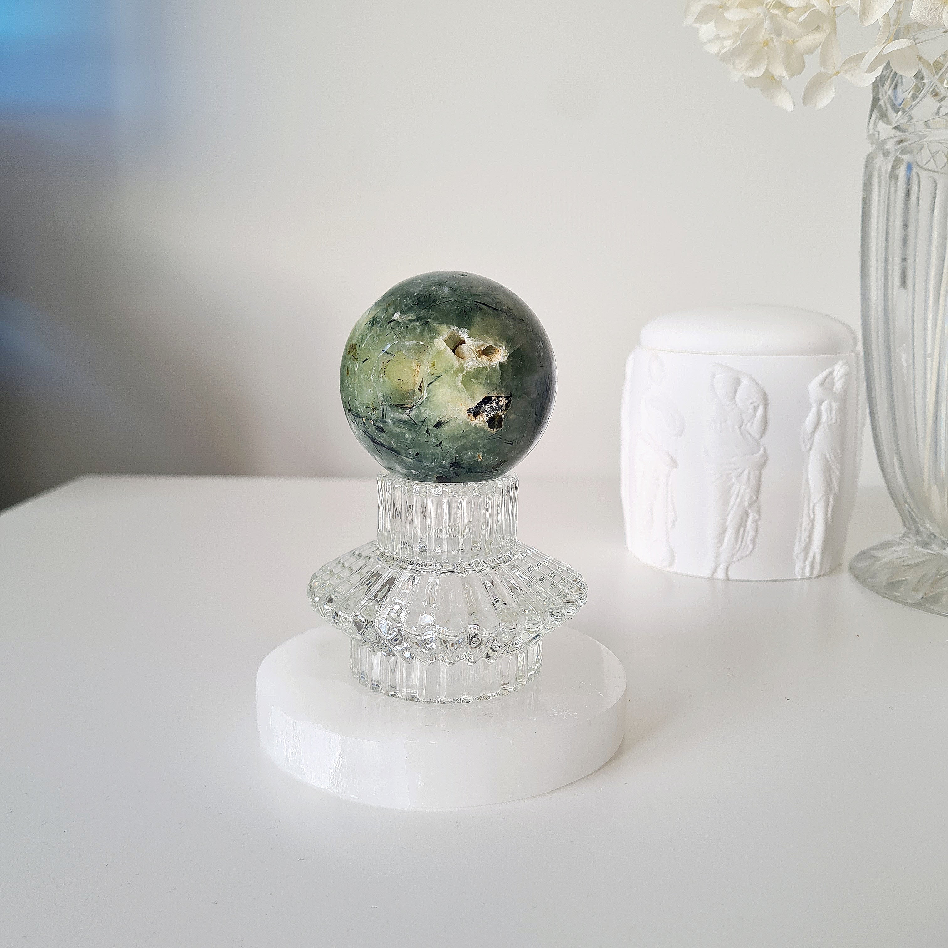 Prehnite with Epidote Crystal Sphere with Stand | B | 285 g