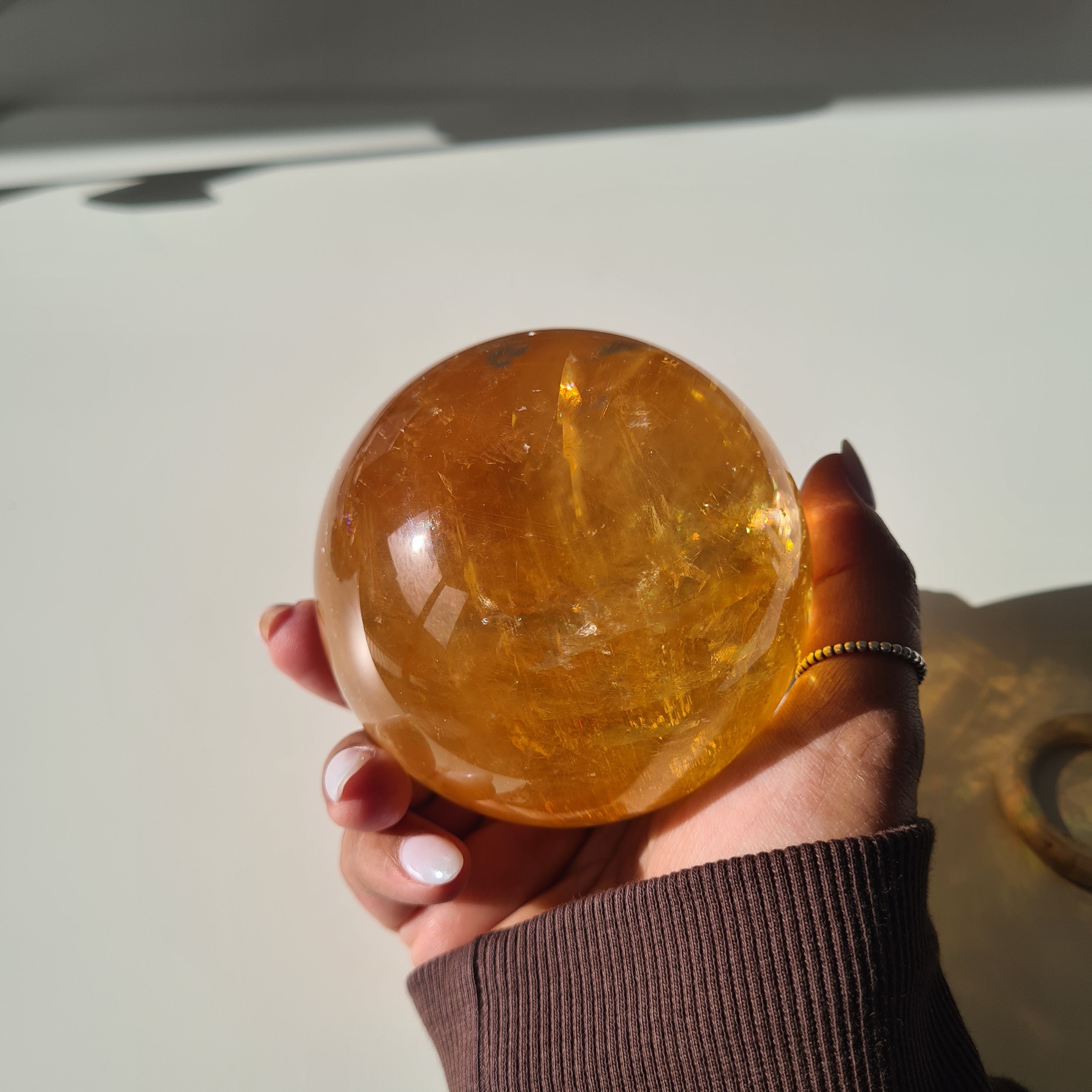 Ethereal Honey Calcite Sphere | B | 690 g | 7.7 cm