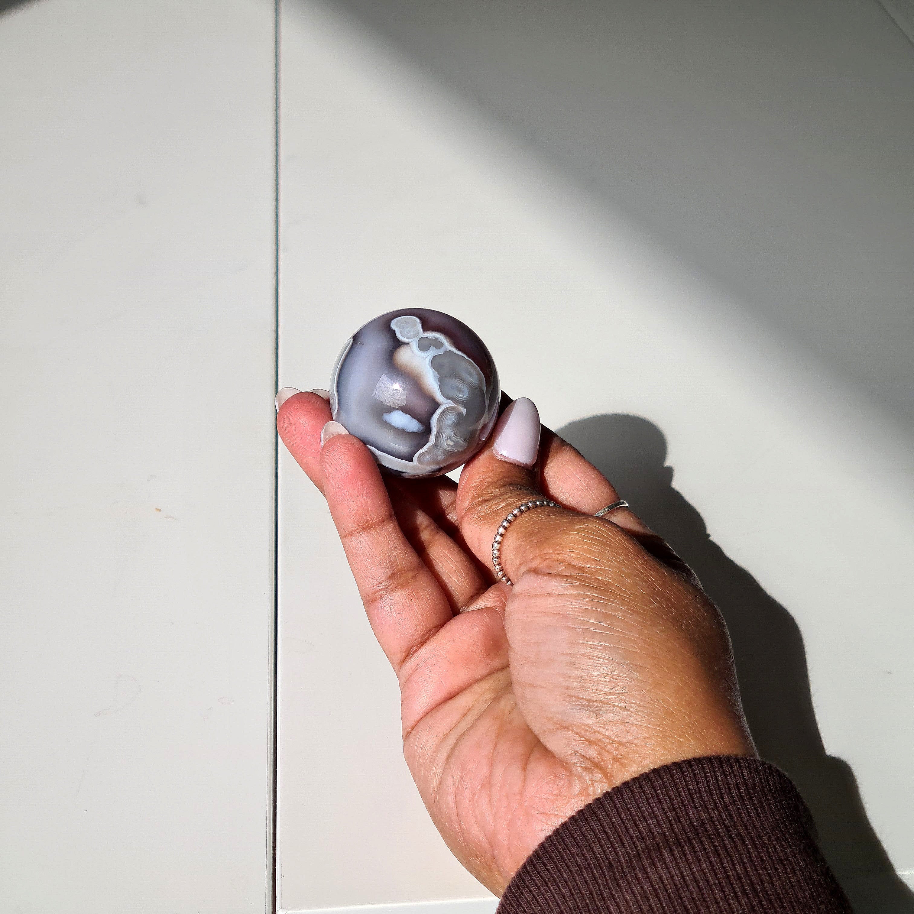 Swazi Agate Sphere with mini wood stand | E | 60 g | Appx 3.5 cm