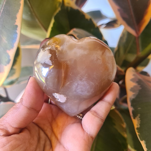 Flower Agate heart with stand ~ 6