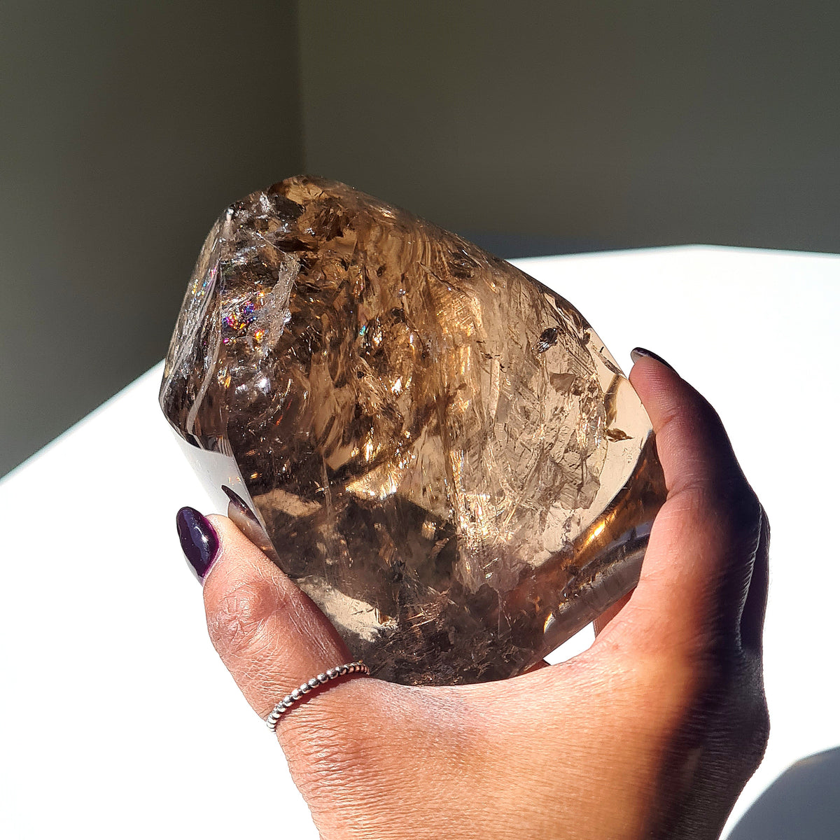 Smokey Quartz Crystal Polished Free Form | Custom Stand | 900 g | 9.3x8.3 cm crystal