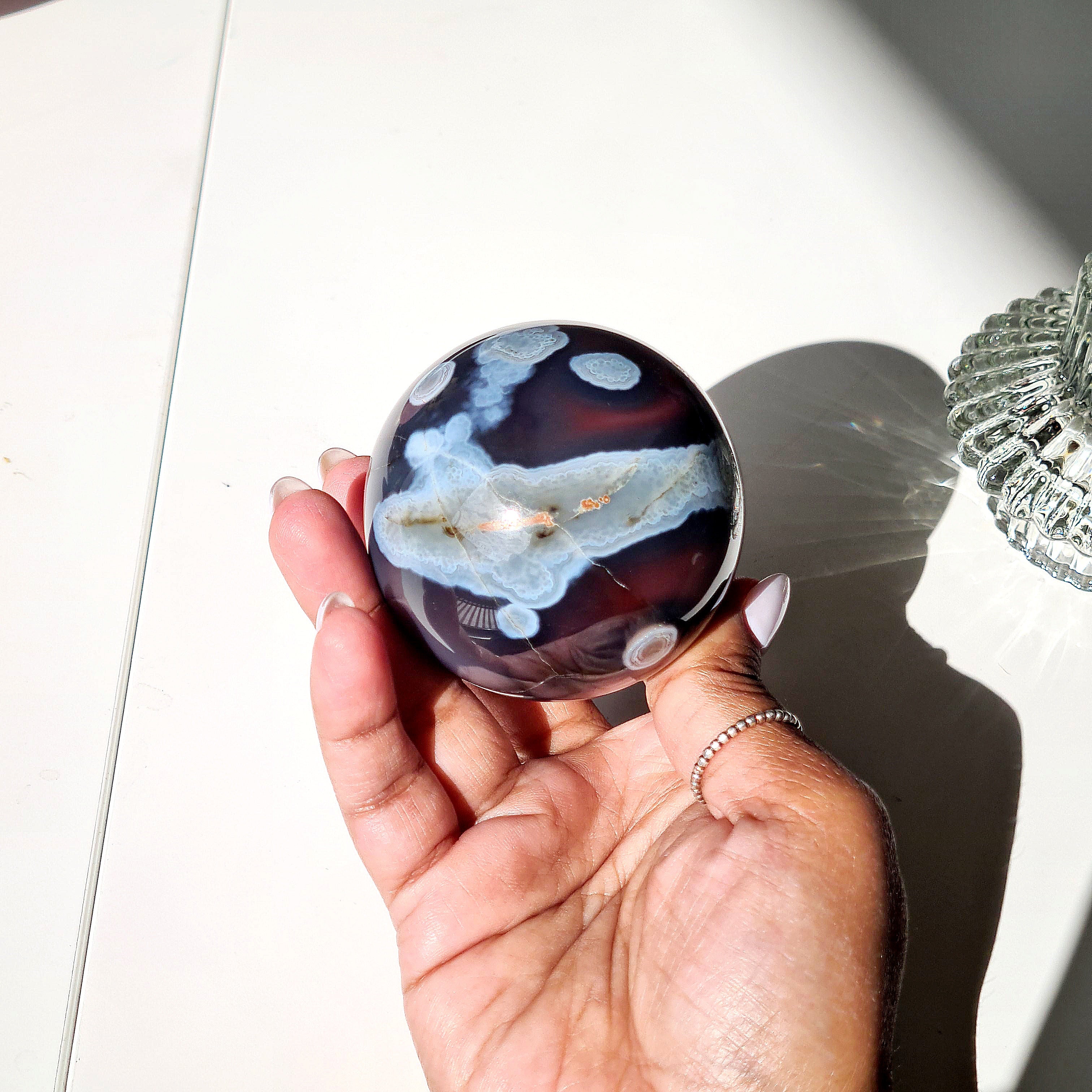 Swazi Agate Sphere with glass stand | C | 290 g | Appx 5.8 cm
